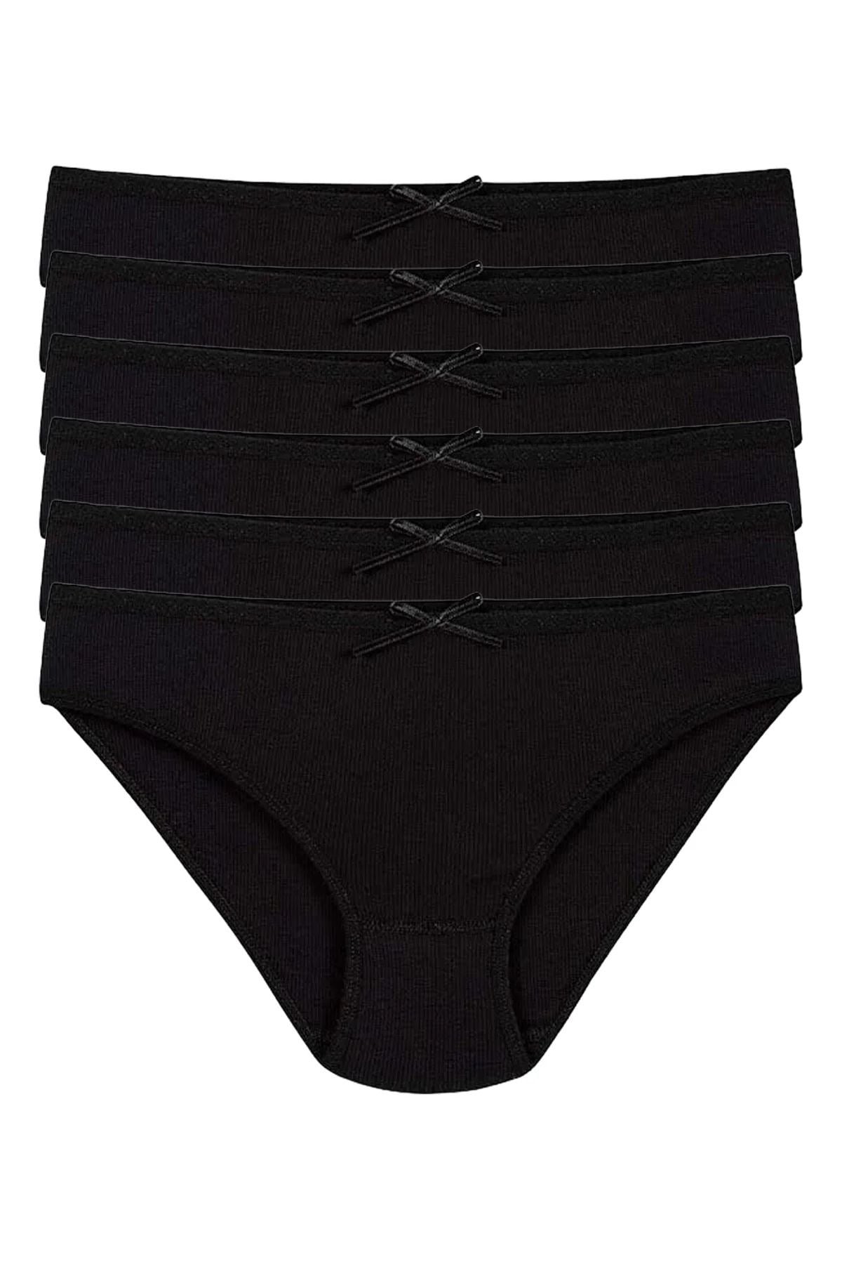 Likralı Kaşkorse Kadın Bikini Külot Siyah 6'lı Paket