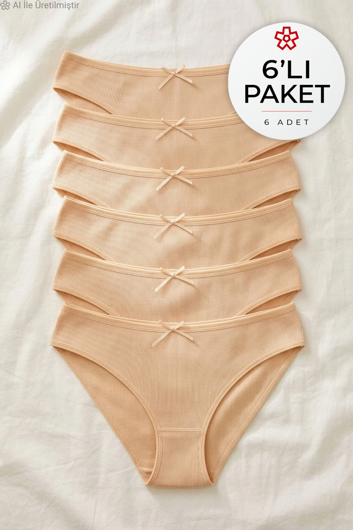 Likralı Kaşkorse Kadın Bikini Külot Ten 6'lı Paket