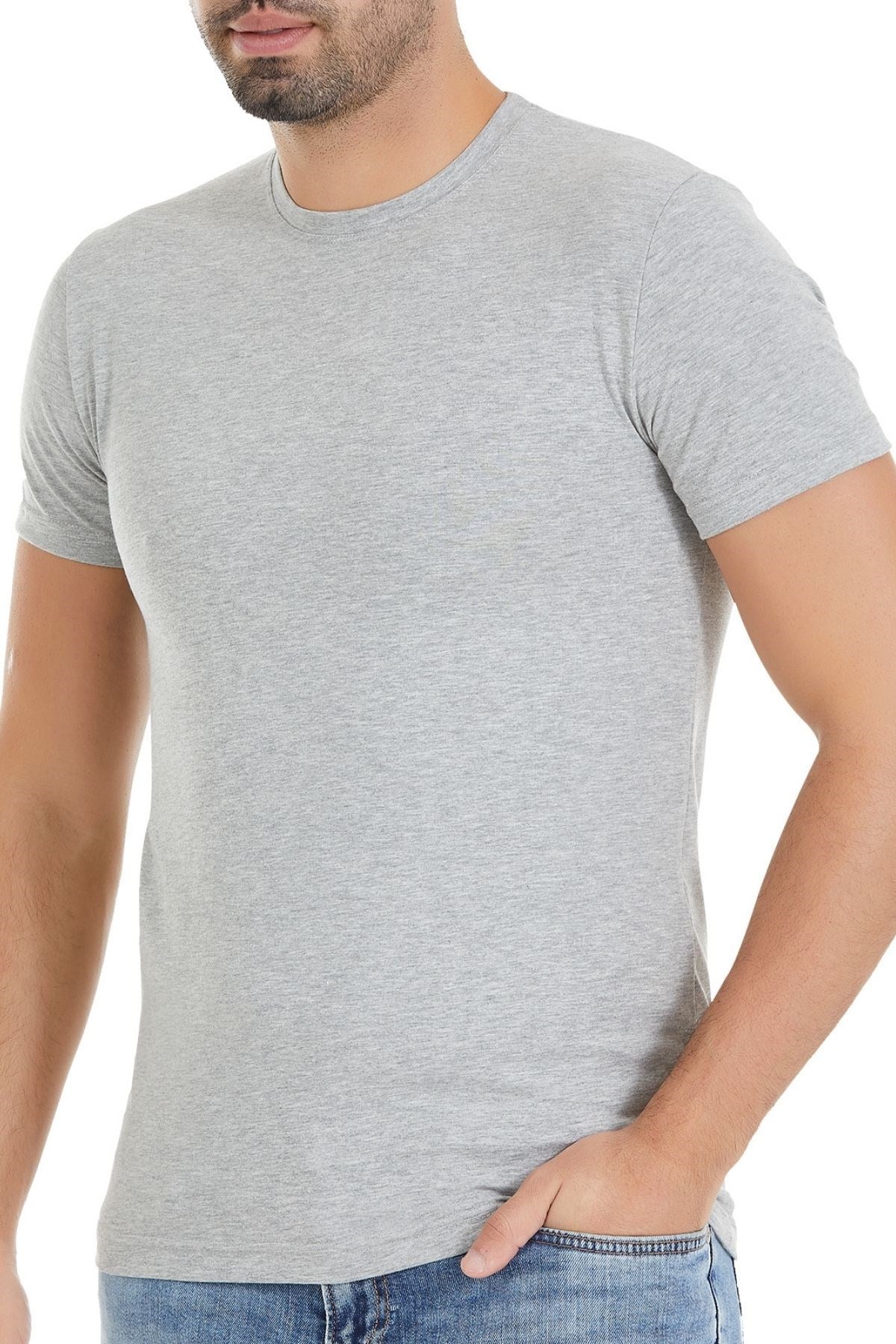 Likralı Kısa Kol Erkek T-Shirt Gri