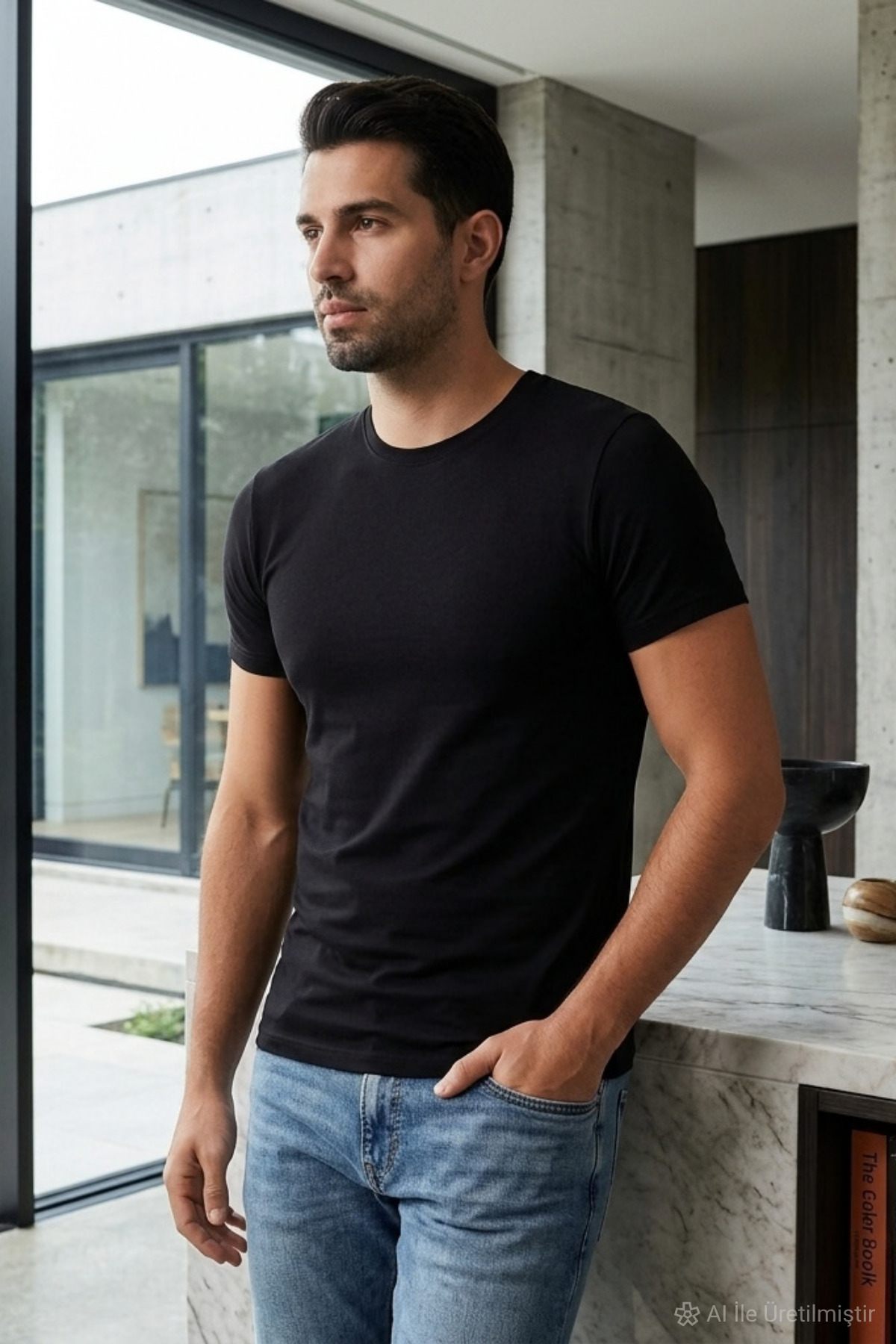 Likralı Kısa Kol Erkek T-Shirt Siyah
