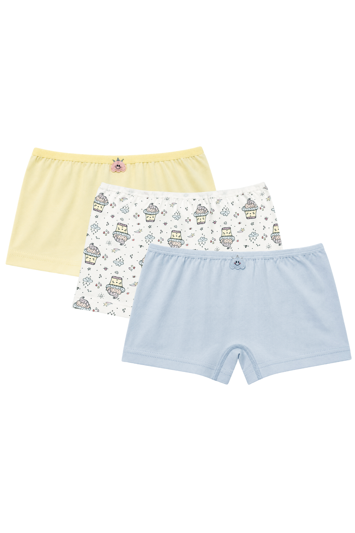 Likralı Kız Çocuk Boxer Karışık Desenli 3'lü Paket
