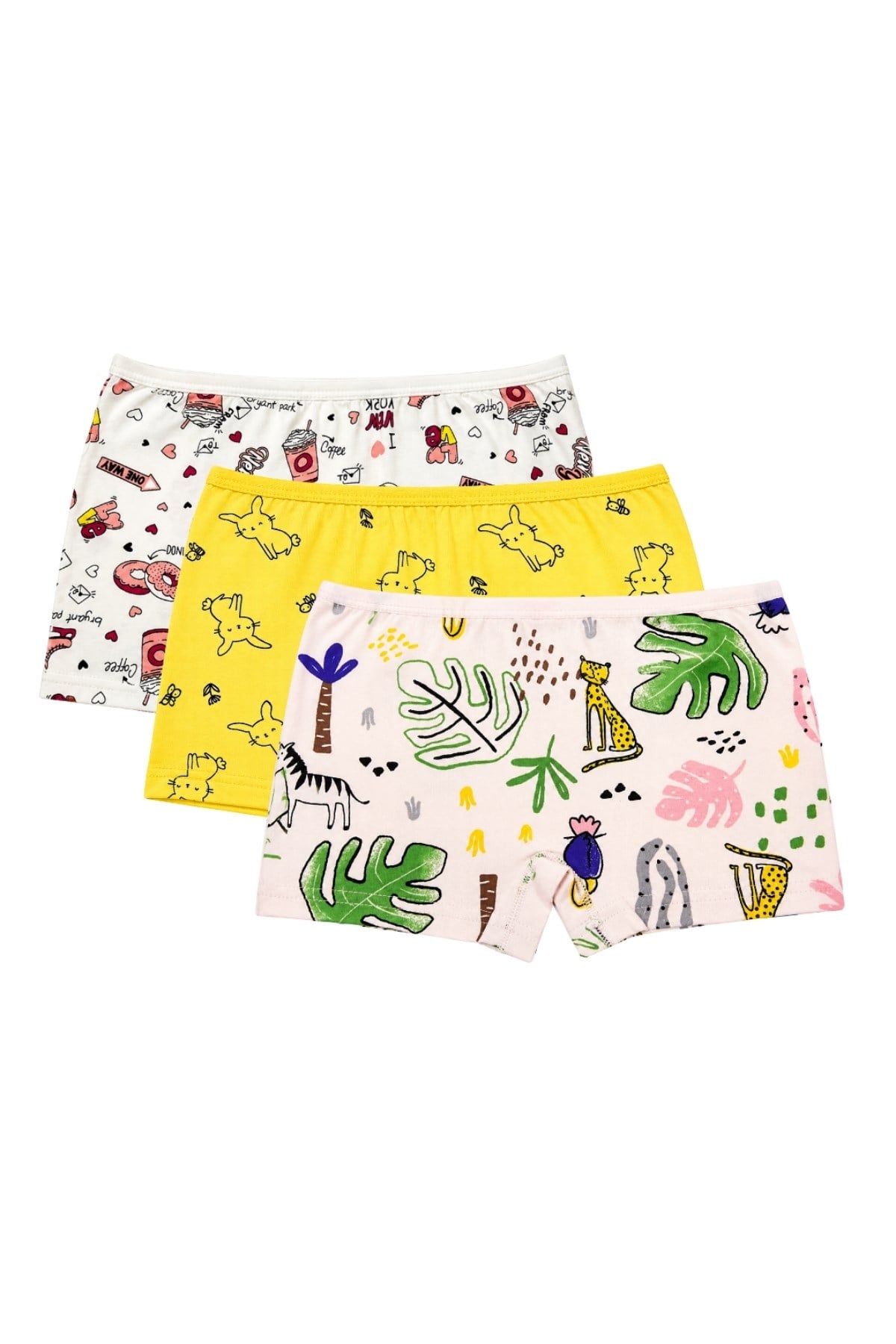 Likralı Kız Çocuk Desenli Boxer 3'lü Paket