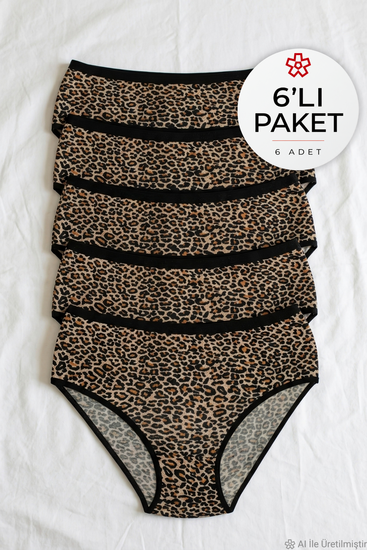 Likralı Leopar Desen Bato Kadın Yüksek Bel Külot 6'lı Paket