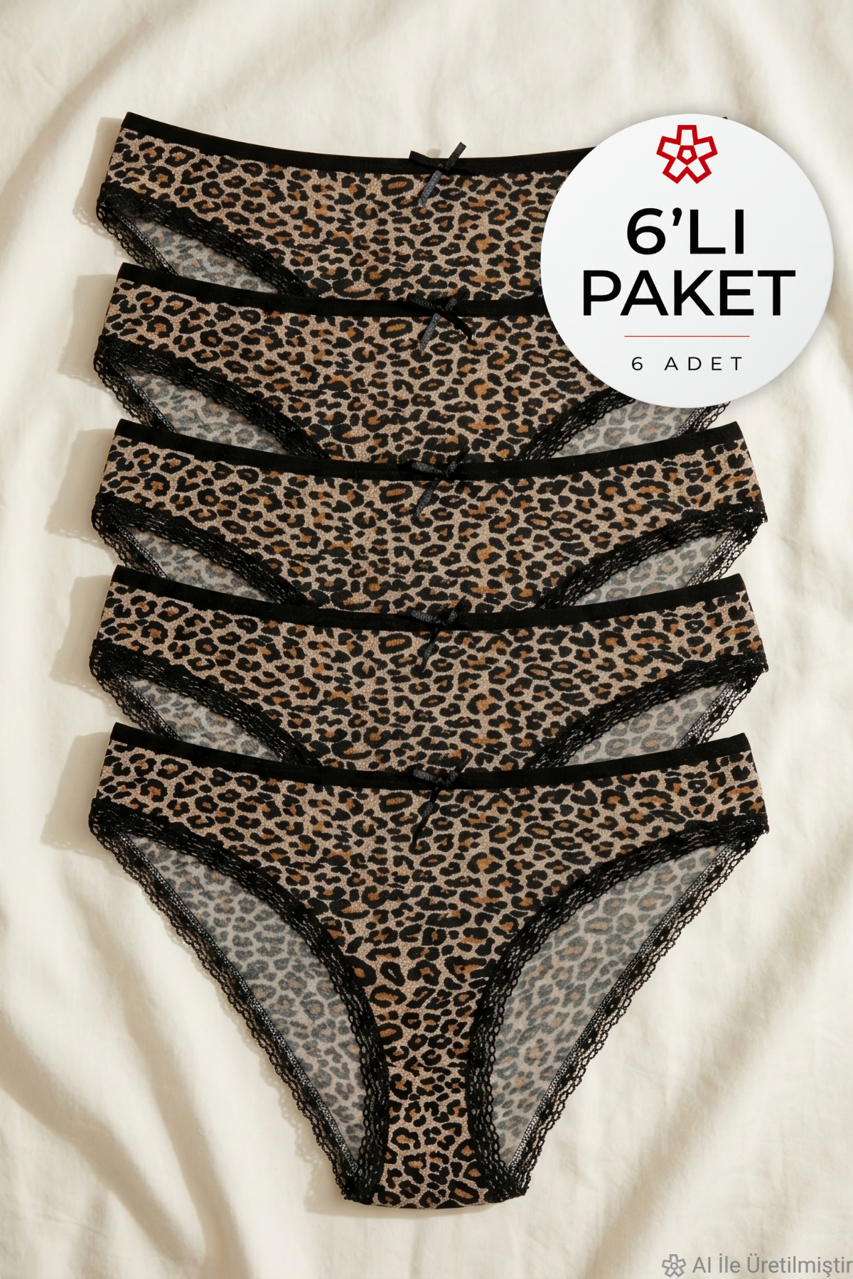 Likralı Leopar Desen Bikini Kadın Külot 6'lı Paket