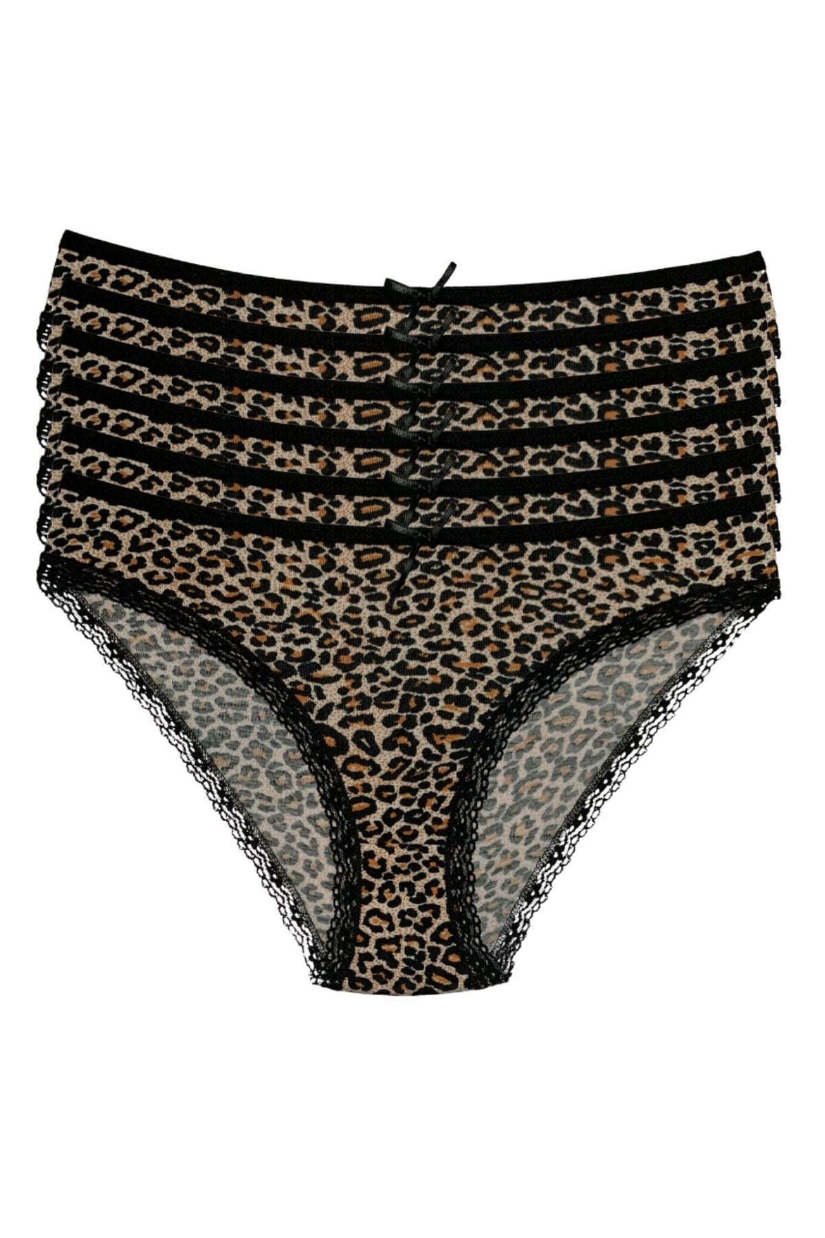 Likralı Leopar Desen Bikini Kadın Külot 6'lı Paket