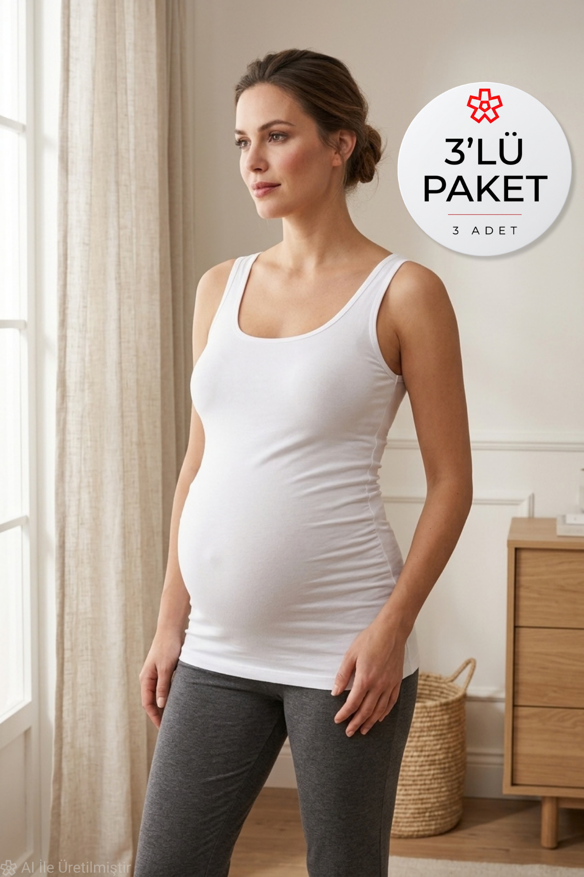 Modal Askılı Hamile Atlet Beyaz 3'lü Paket