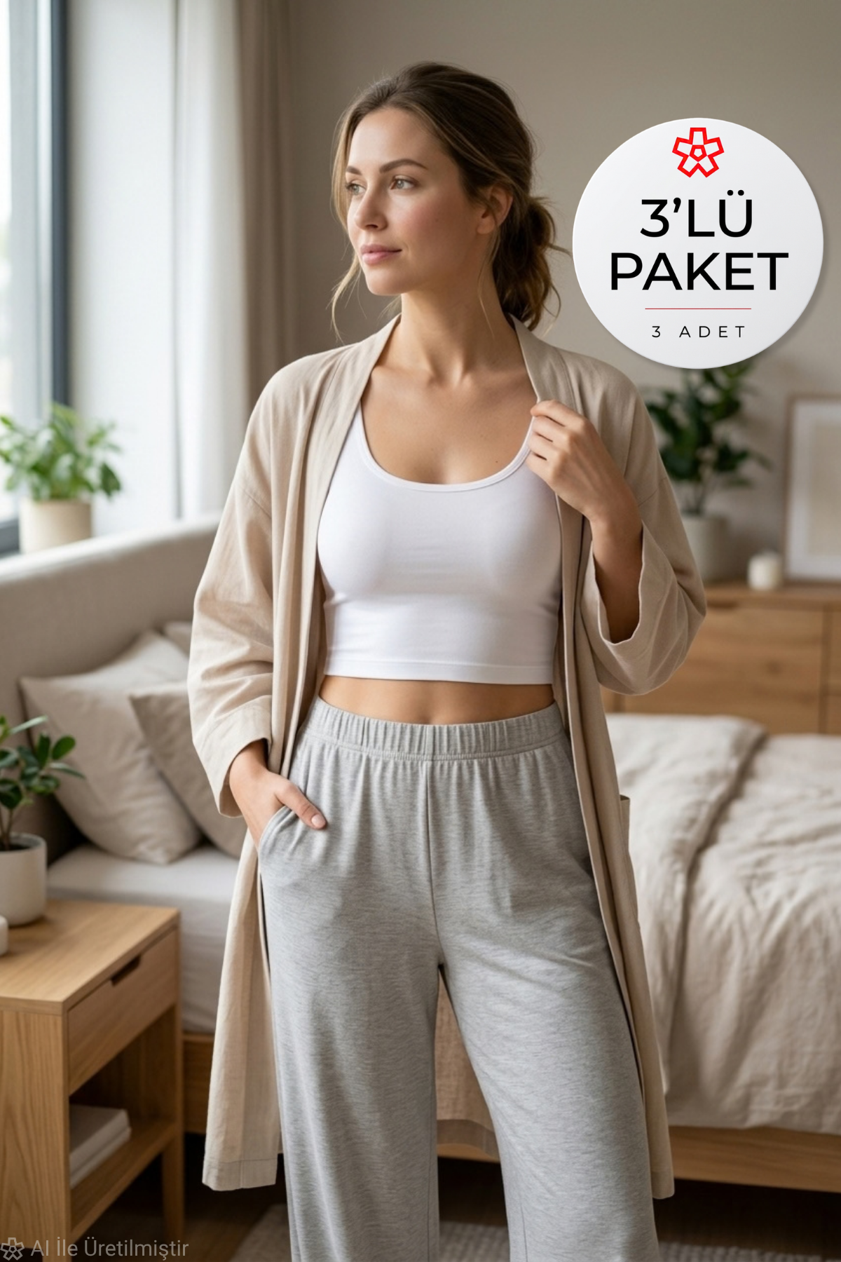Modal Askılı Kadın Yarım Atlet Beyaz 3'lü Paket