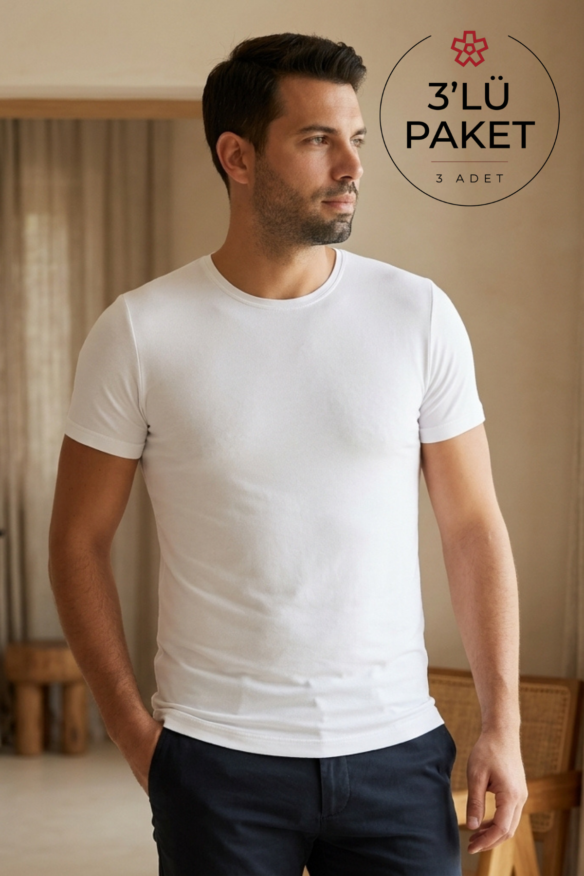 Modal Bisiklet Yaka Erkek T-Shirt Beyaz