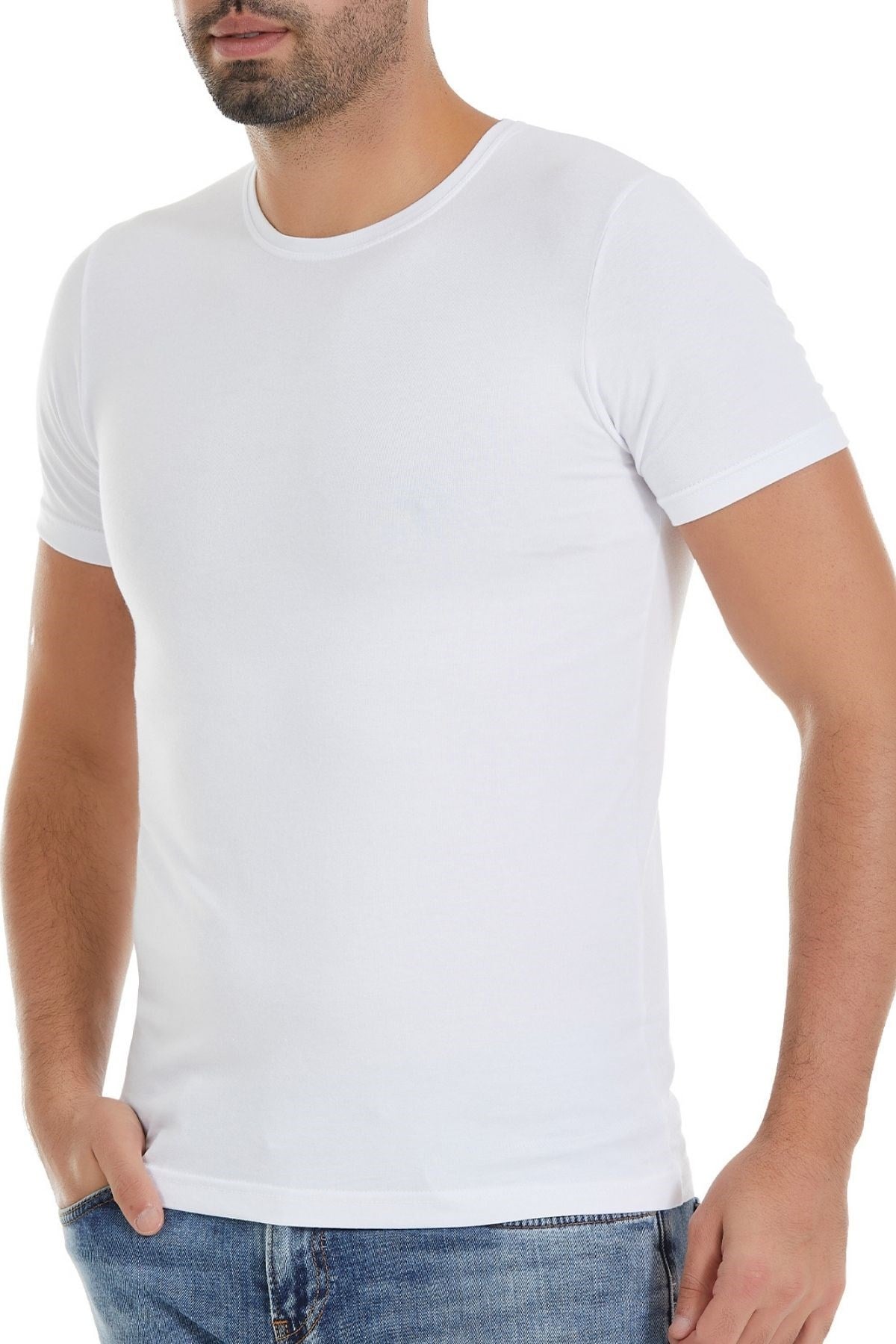 Modal Bisiklet Yaka Erkek T-Shirt Beyaz