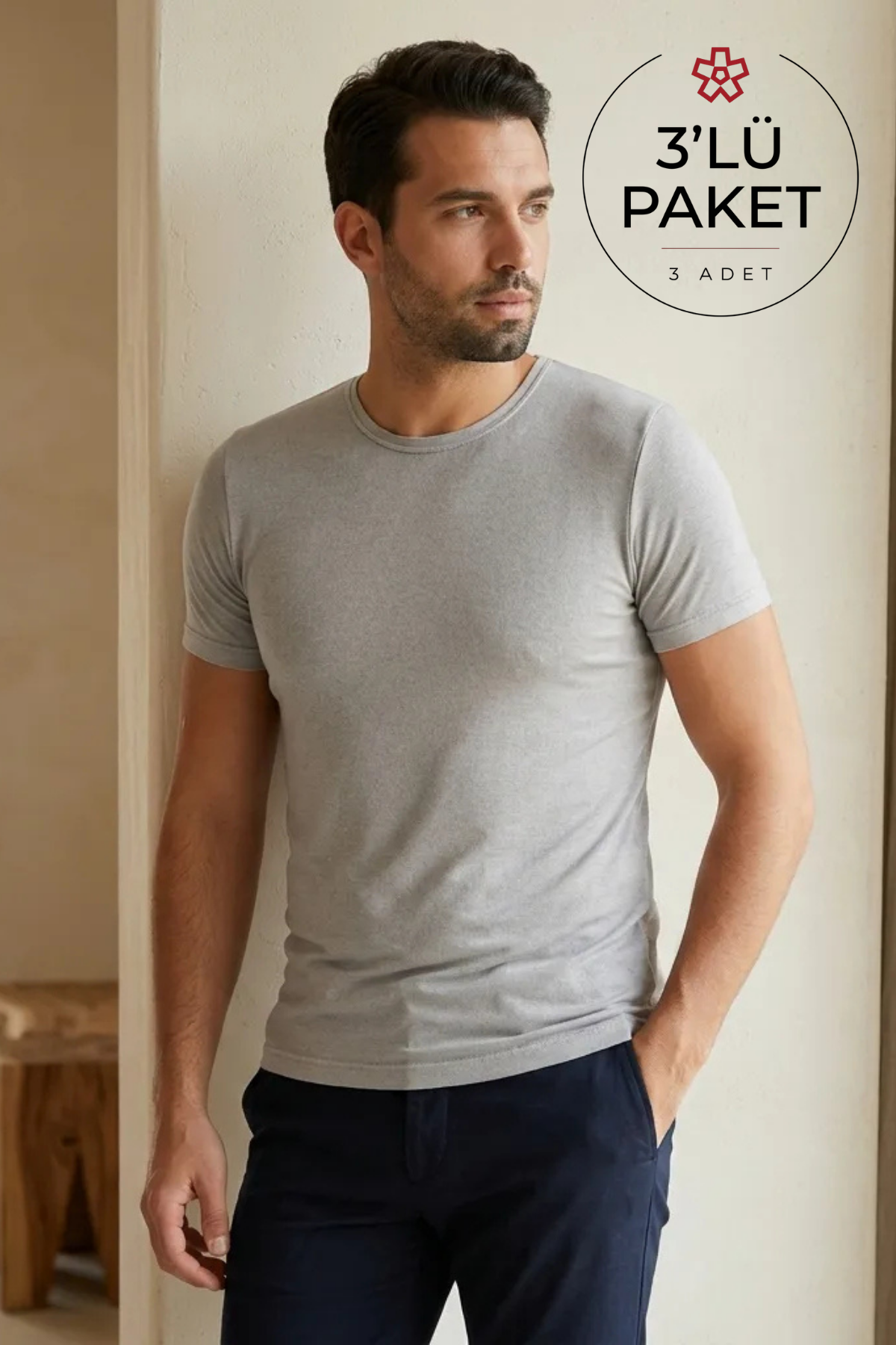 Modal Bisiklet Yaka Erkek T-Shirt Gri