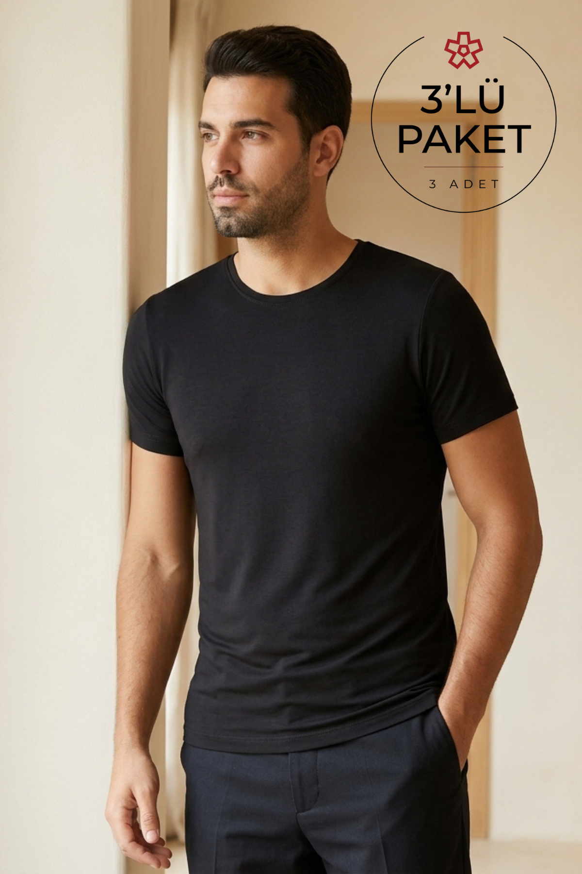 Modal Bisiklet Yaka Erkek T-Shirt Siyah