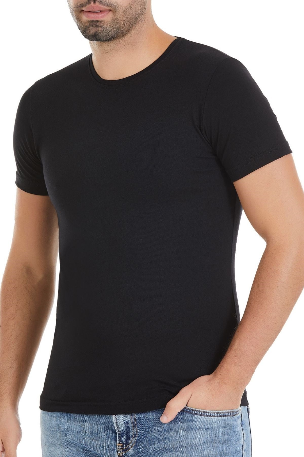 Modal Bisiklet Yaka Erkek T-Shirt Siyah