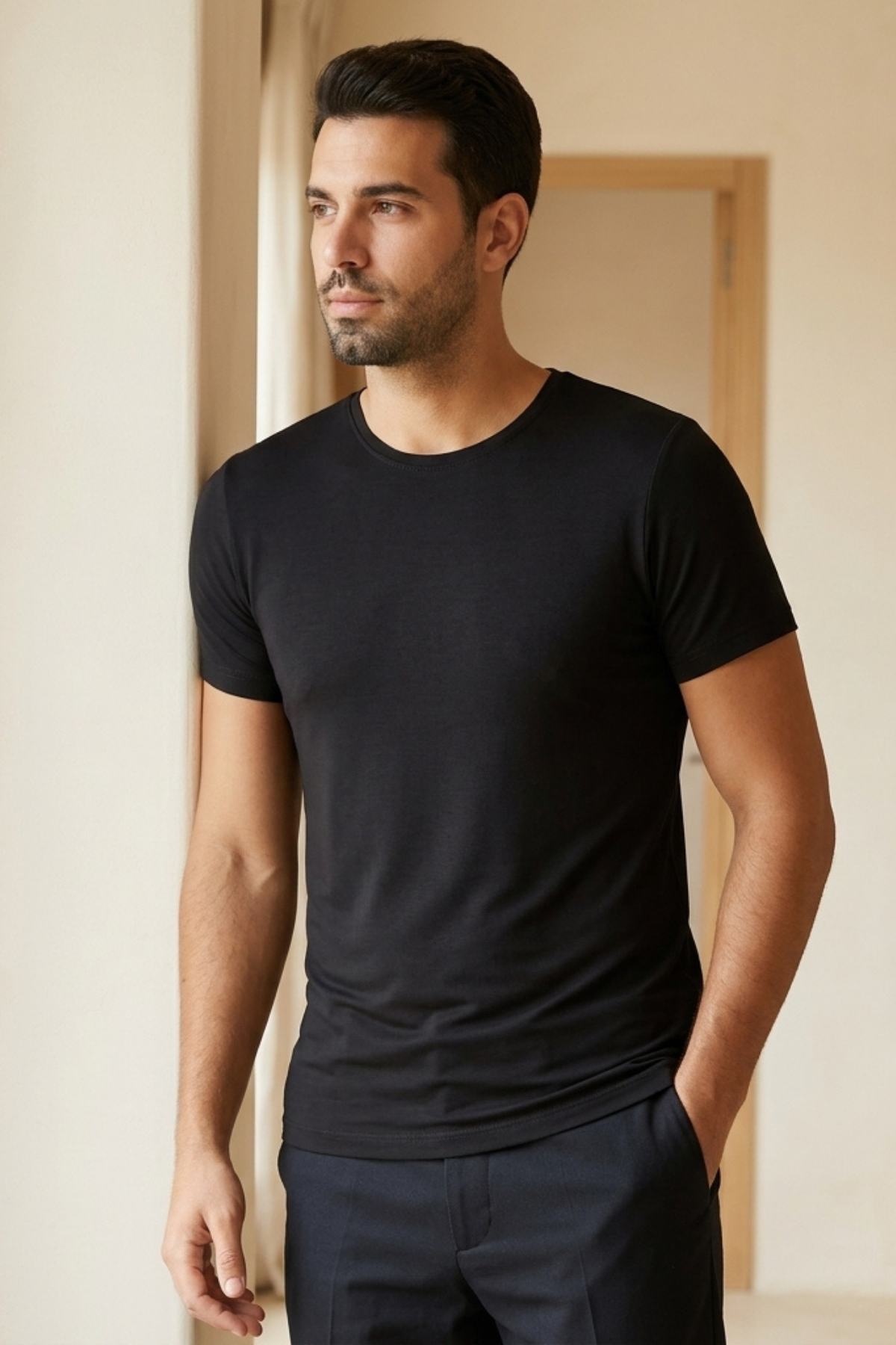 Modal Bisiklet Yaka Erkek T-Shirt Siyah