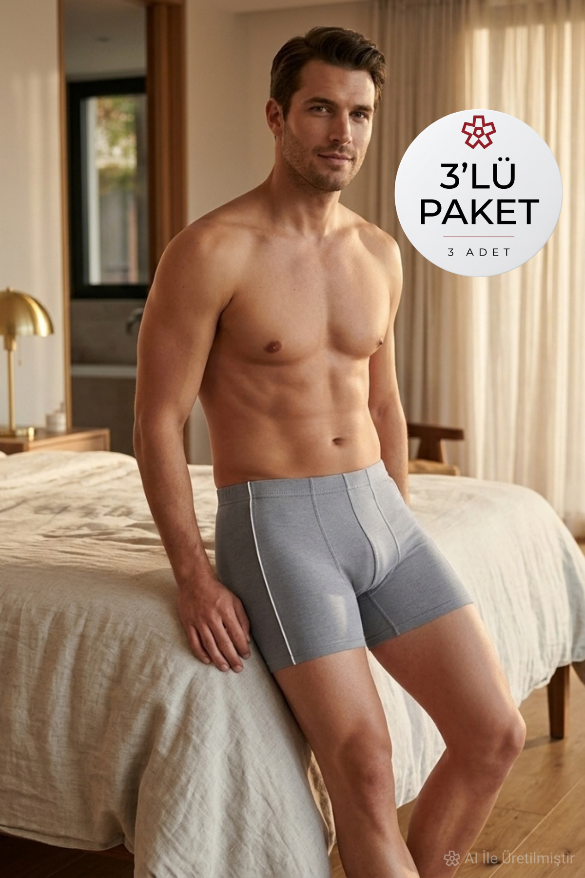 Modal Biyeli Erkek Boxer Gri 3'lü Paket