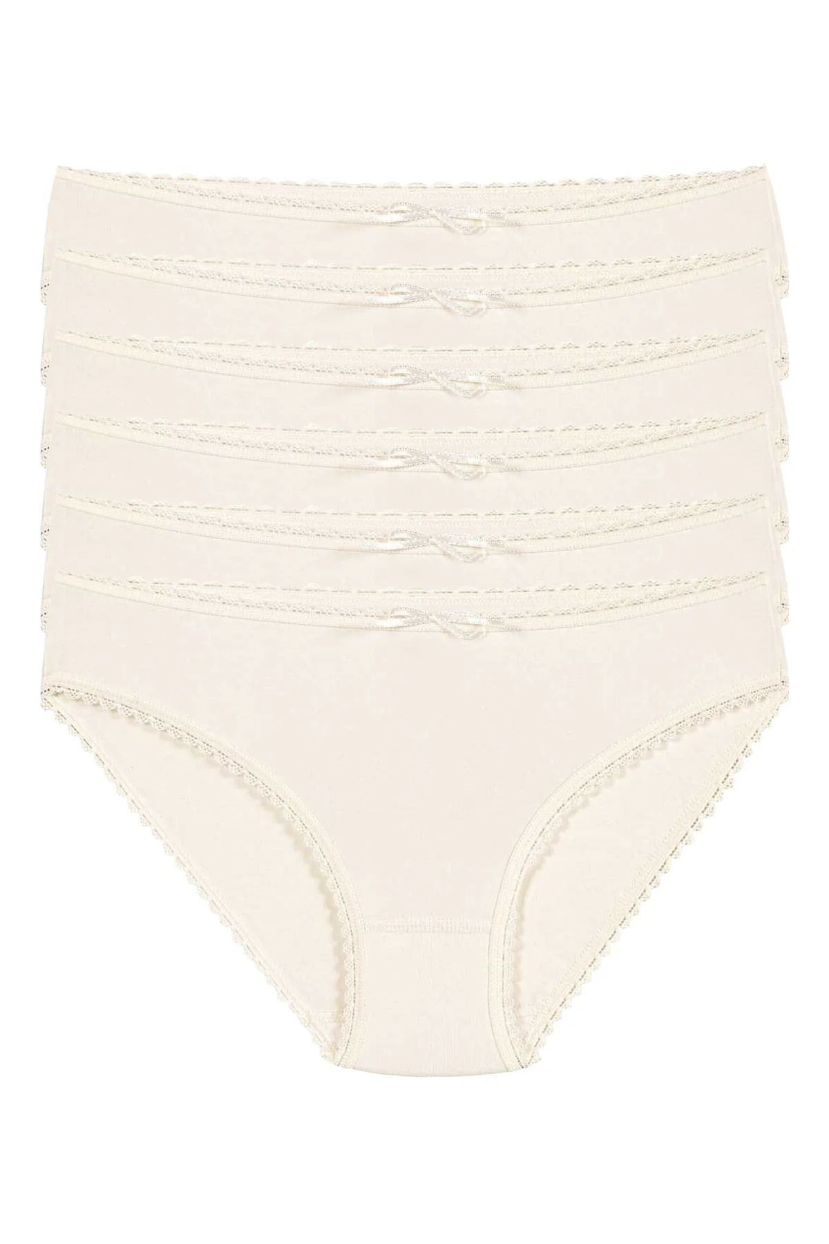 Modal Dantelli Bikini Kadın Külot Ekru 6'lı Paket