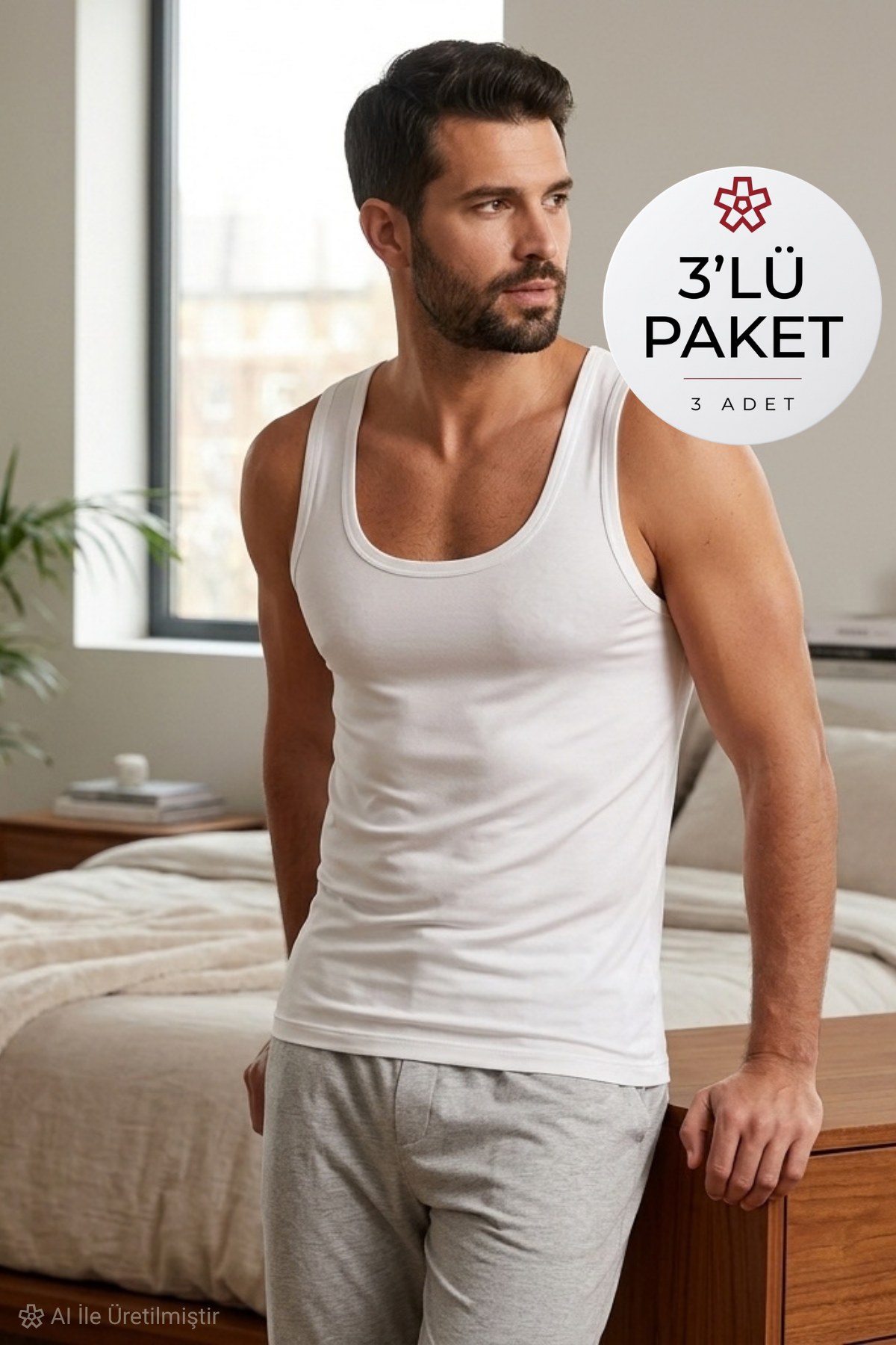 Modal Derin Yaka Erkek Atlet Beyaz 3'lü Paket