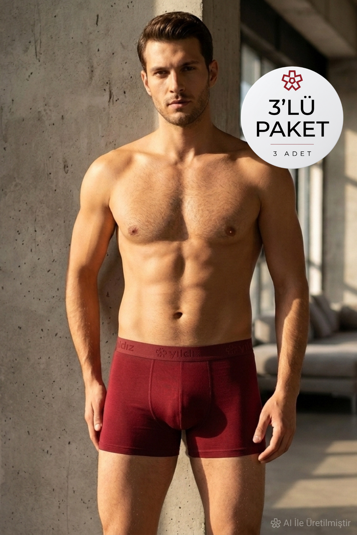 Modal Erkek Boxer Bordo 3'lü Paket