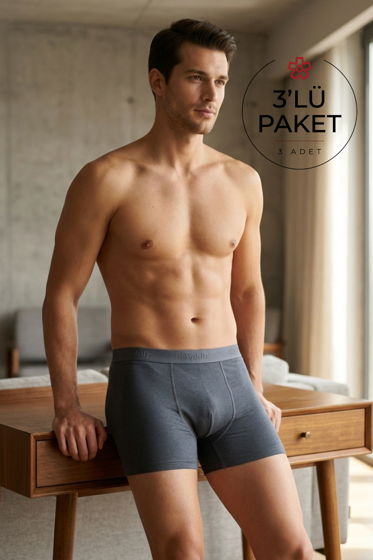 Modal Likralı Erkek Boxer Füme 3'lü Paket
