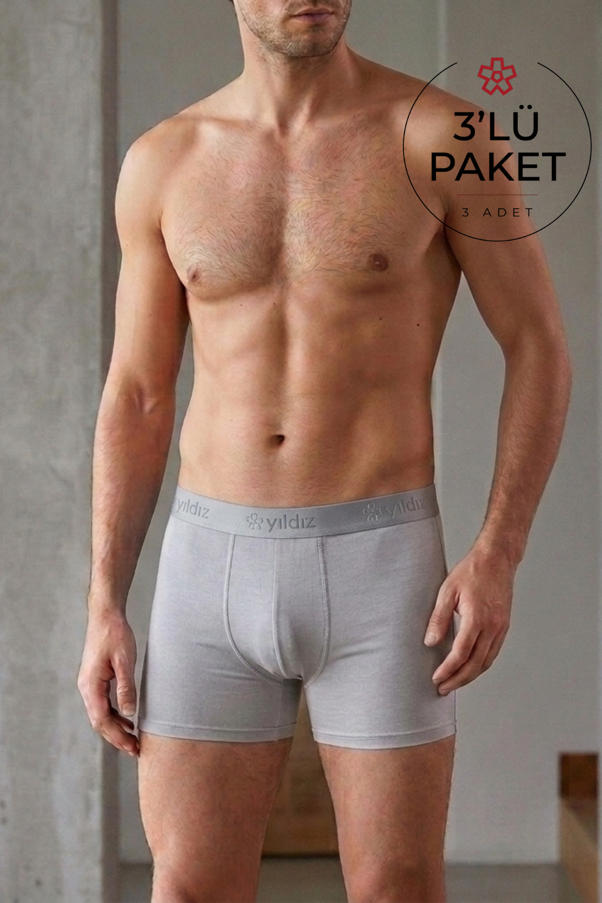 Modal Likralı Erkek Boxer Gri 3'lü Paket