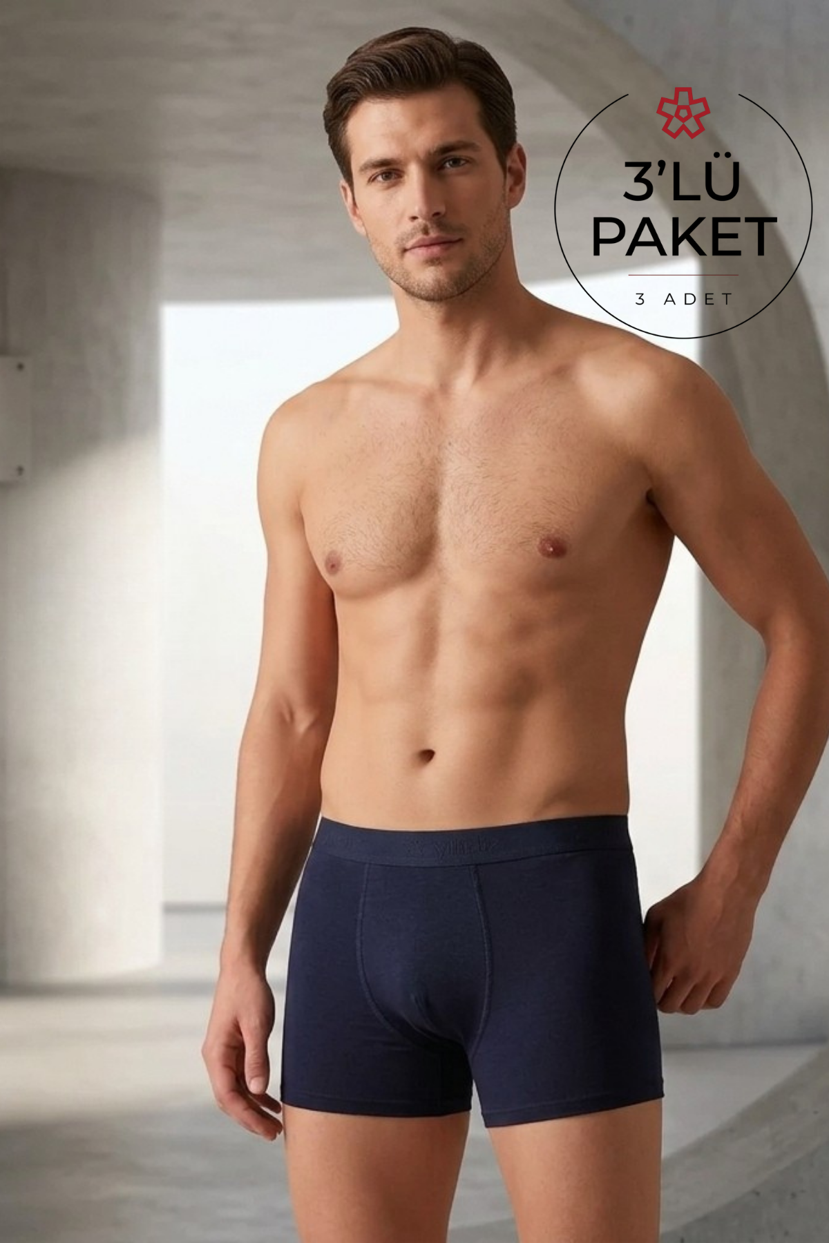 Modal Likralı Erkek Boxer Lacivert 3'lü Paket