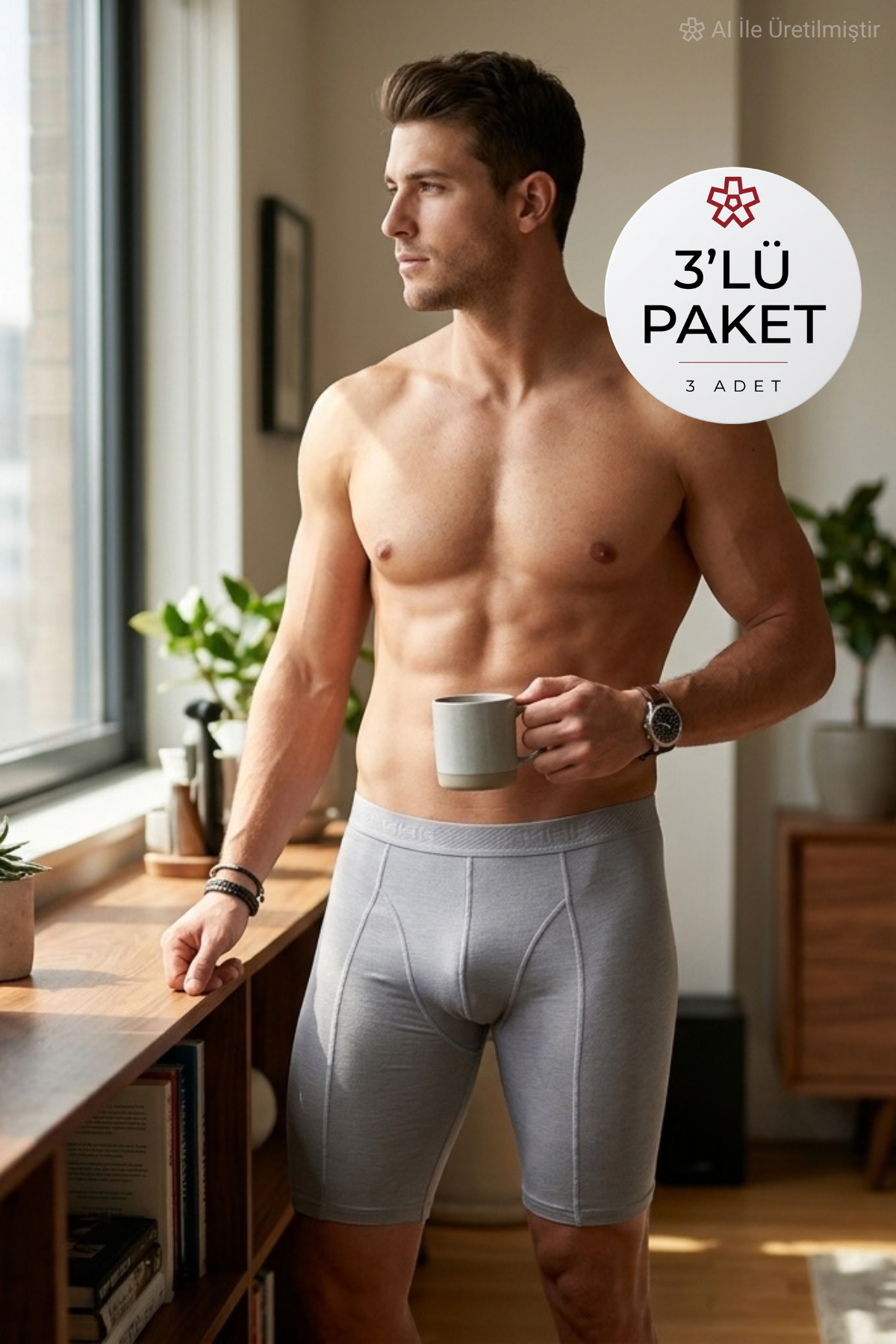 Modal Uzun Erkek Boxer Gri 3'lü Paket