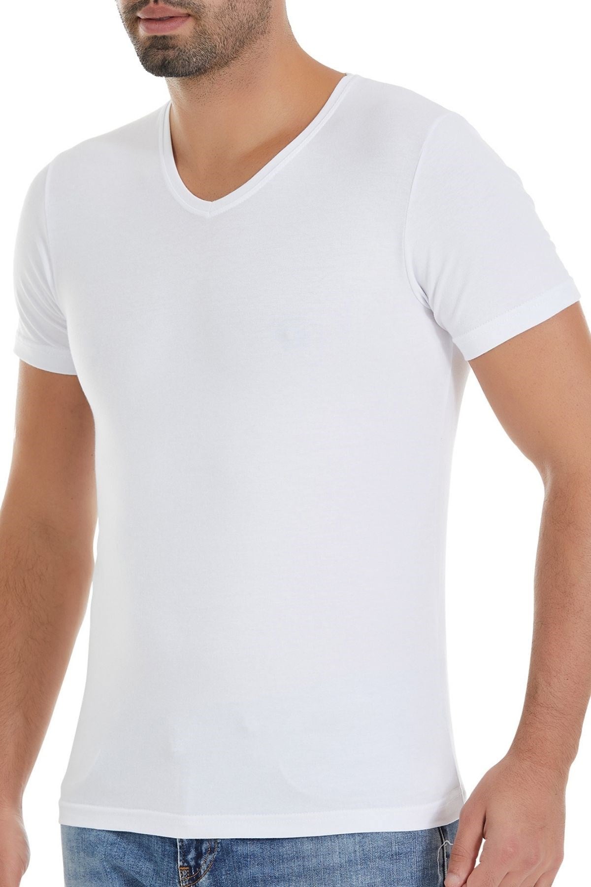 Modal V Yaka Erkek T-Shirt Beyaz