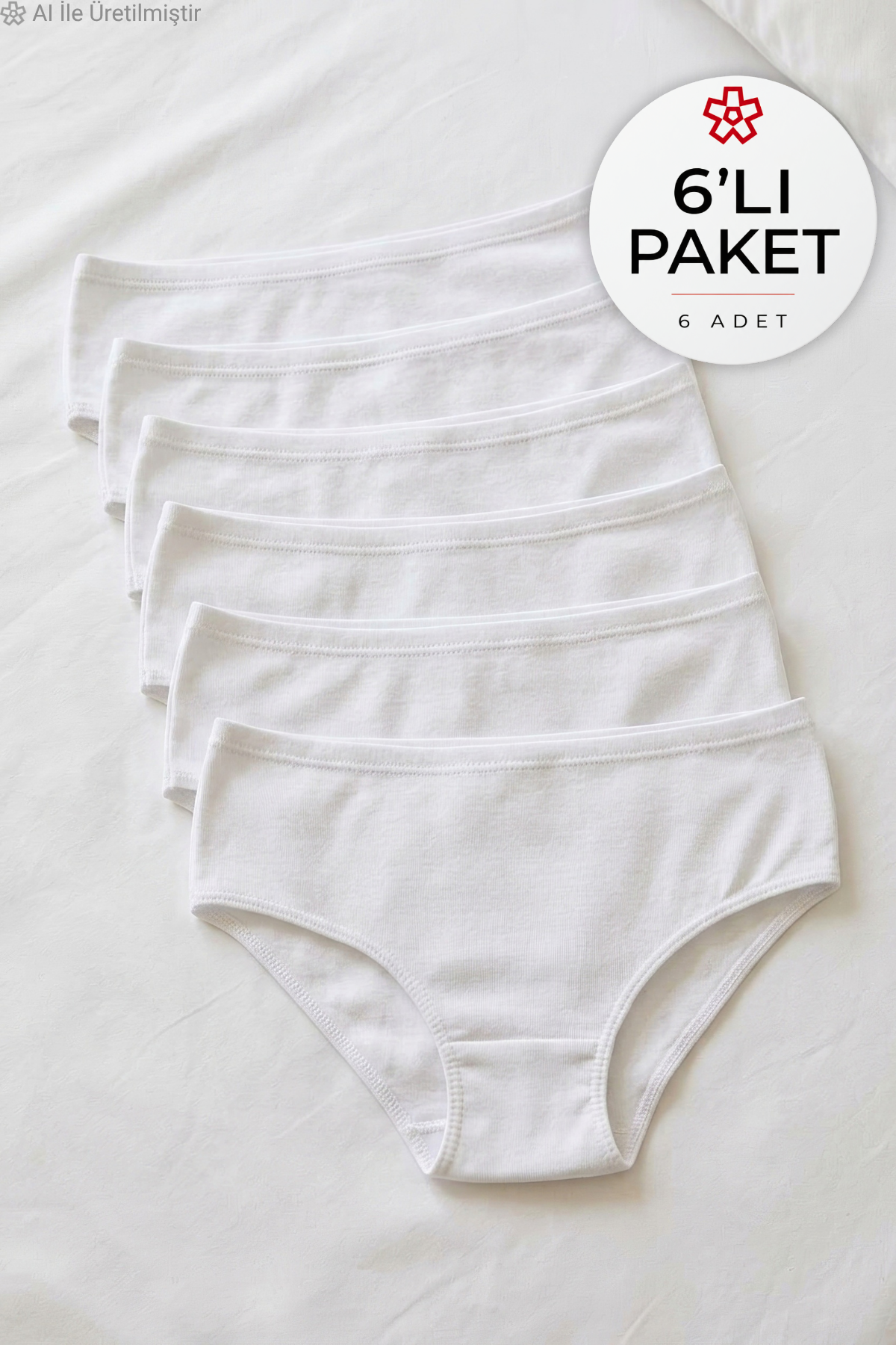 Ribana Bato Kadın Yüksek Bel Külot Beyaz %100 Pamuk 6'lı Paket