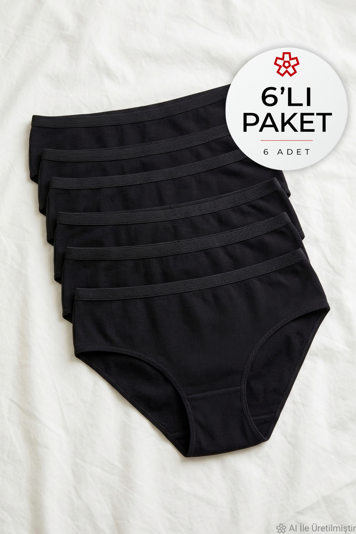 Ribana Biyeli Bato Kadın Yüksek Bel Külot Siyah %100 Pamuk 6'lı Paket