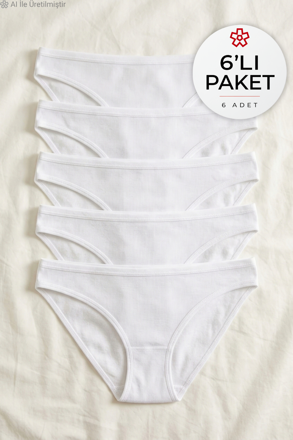 Ribana Kadın Bikini Külot Beyaz %100 Pamuk 6'lı Paket