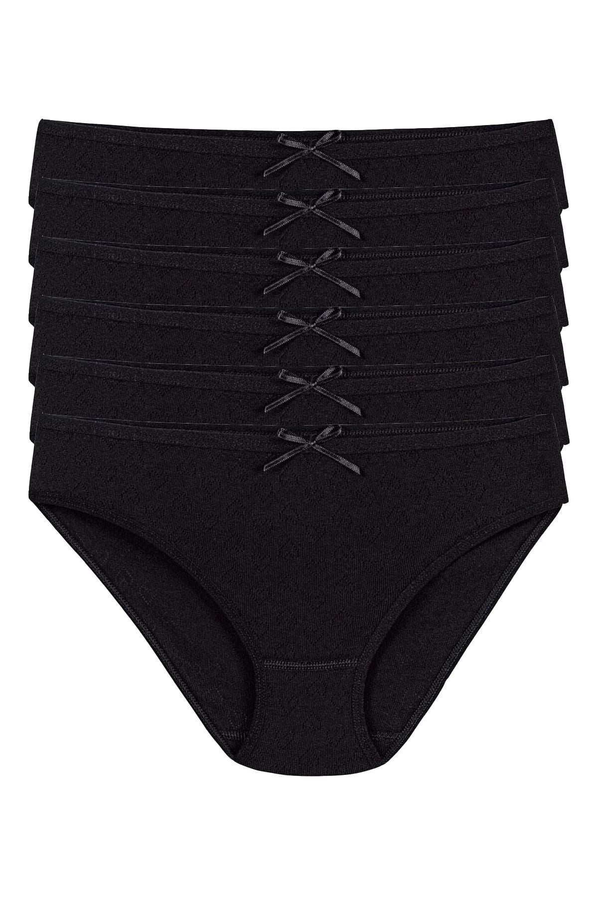 Ribana Kalpli Kadın Bikini Külot Siyah %100 Pamuk 6'lı Paket