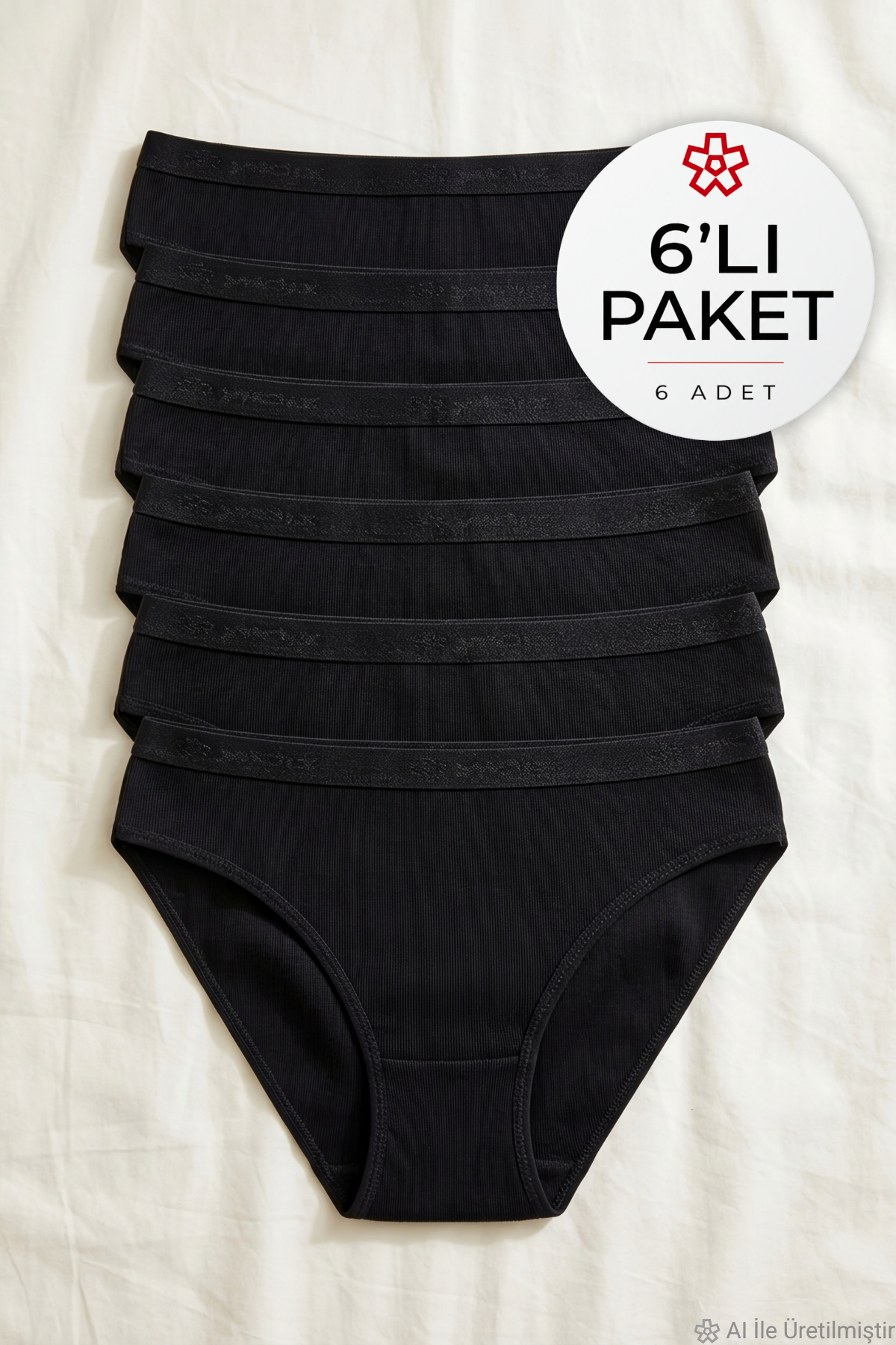 Ribana Kemerli Bikini Kadın Külot Siyah %100 Pamuk 6'lı Paket