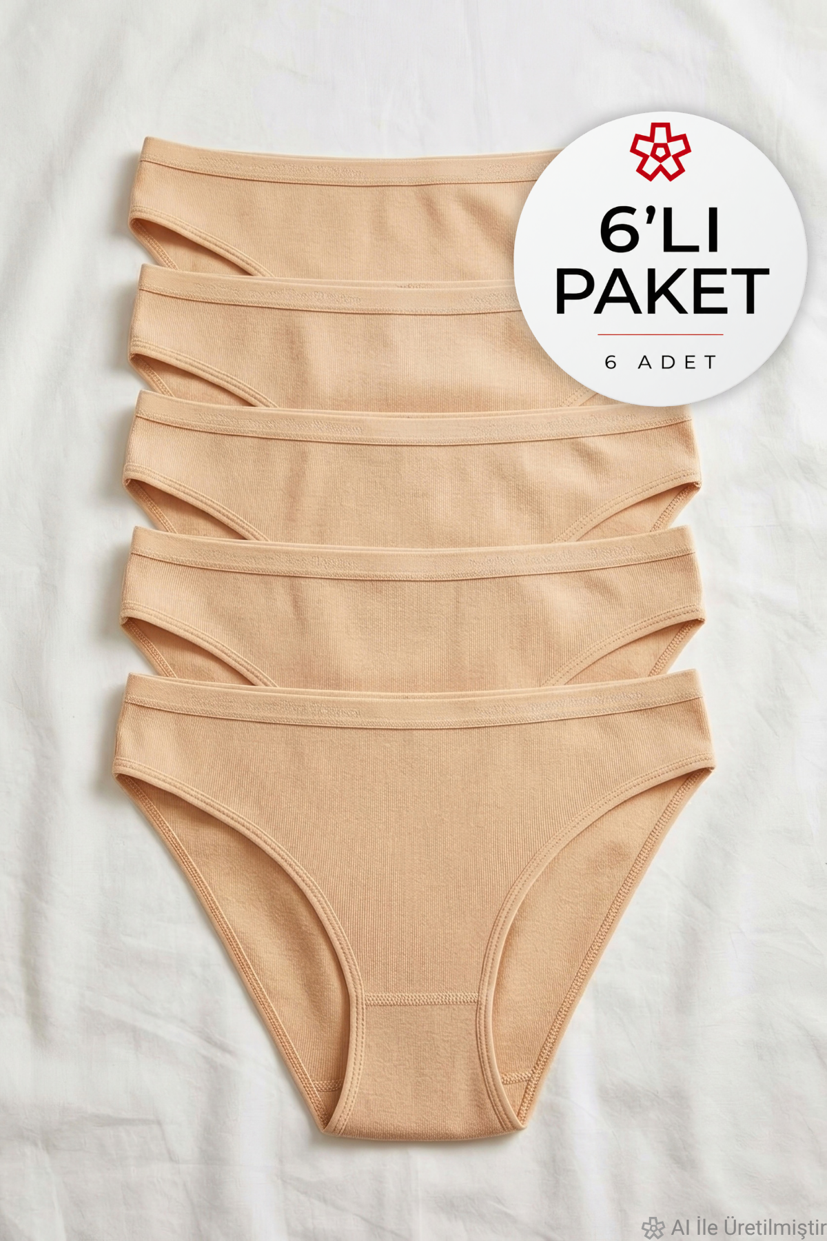 Ribana Kemerli Bikini Kadın Külot Ten %100 Pamuk 6'lı Paket