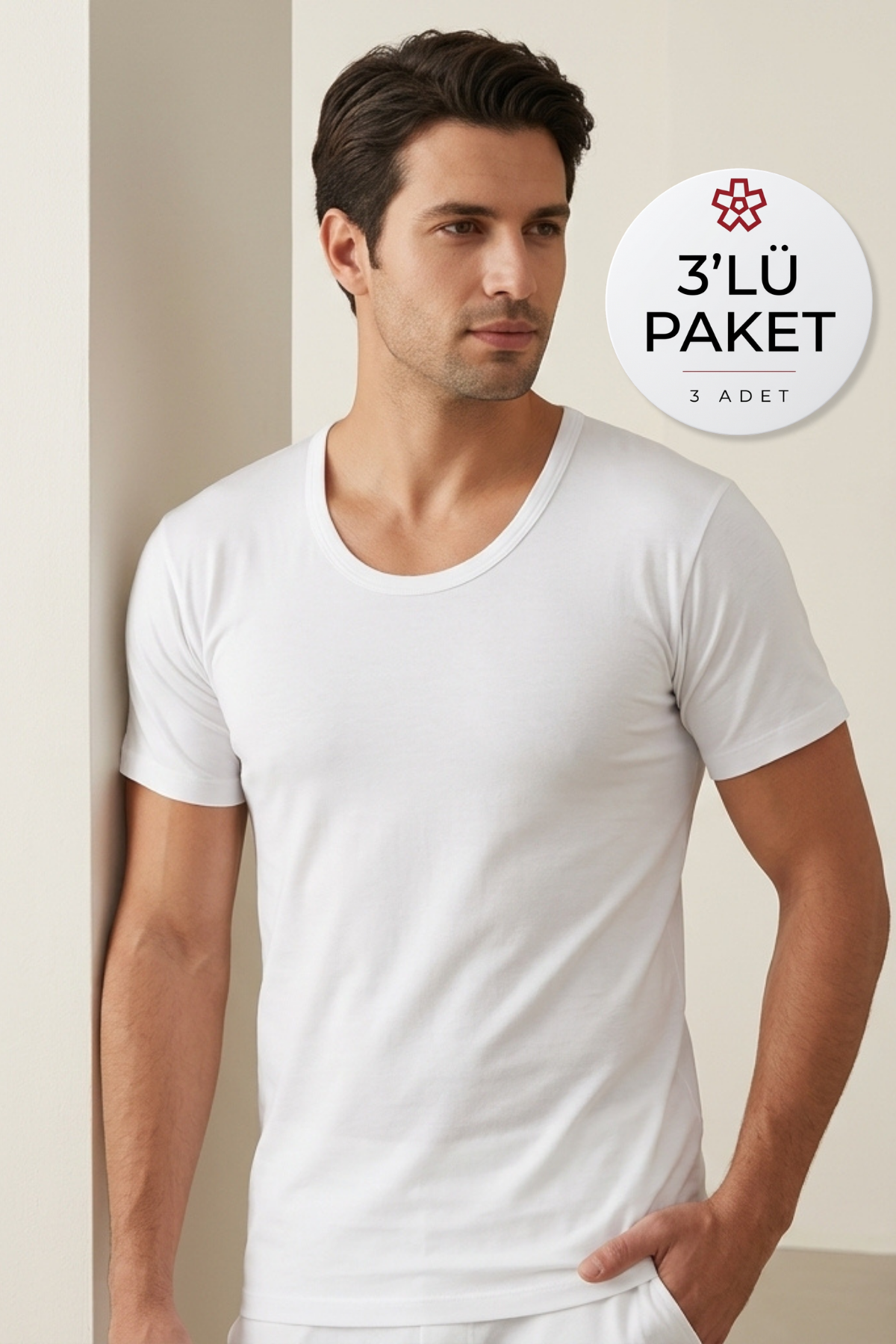 Süprem Bisiklet Yaka Erkek Fanila Beyaz %100 Pamuk 3'lü Paket