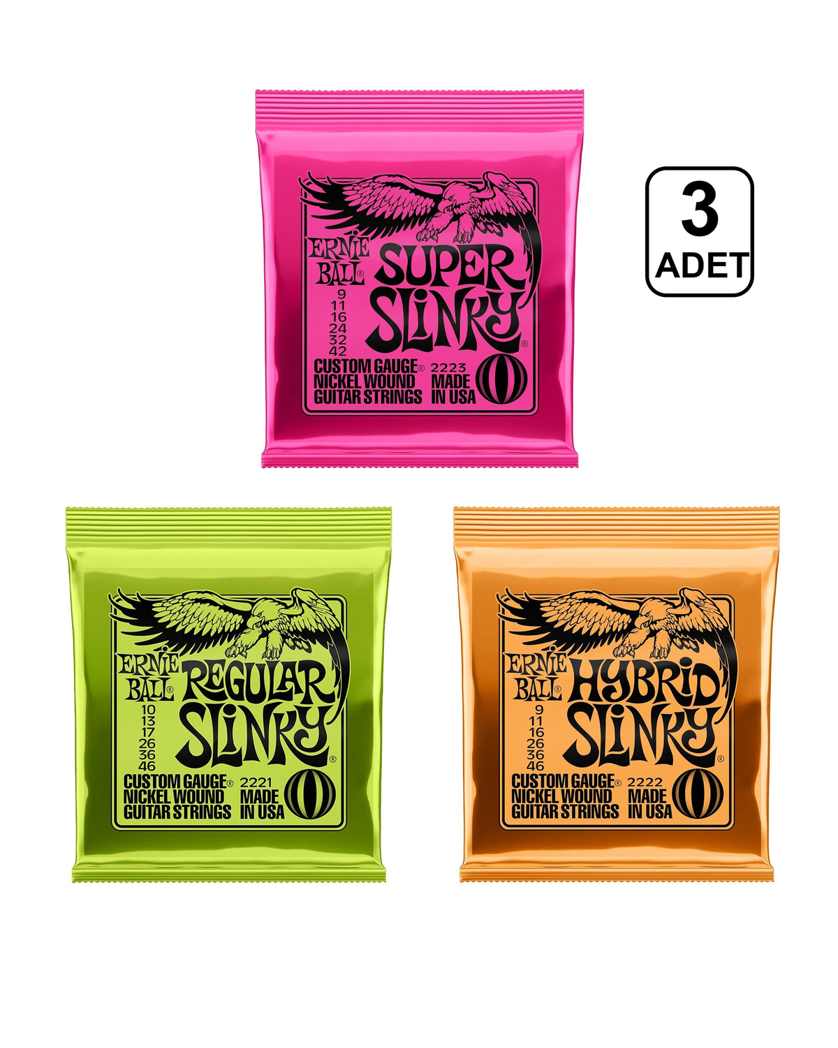 Ernie Ball 3'lü Set Gitar Teli
