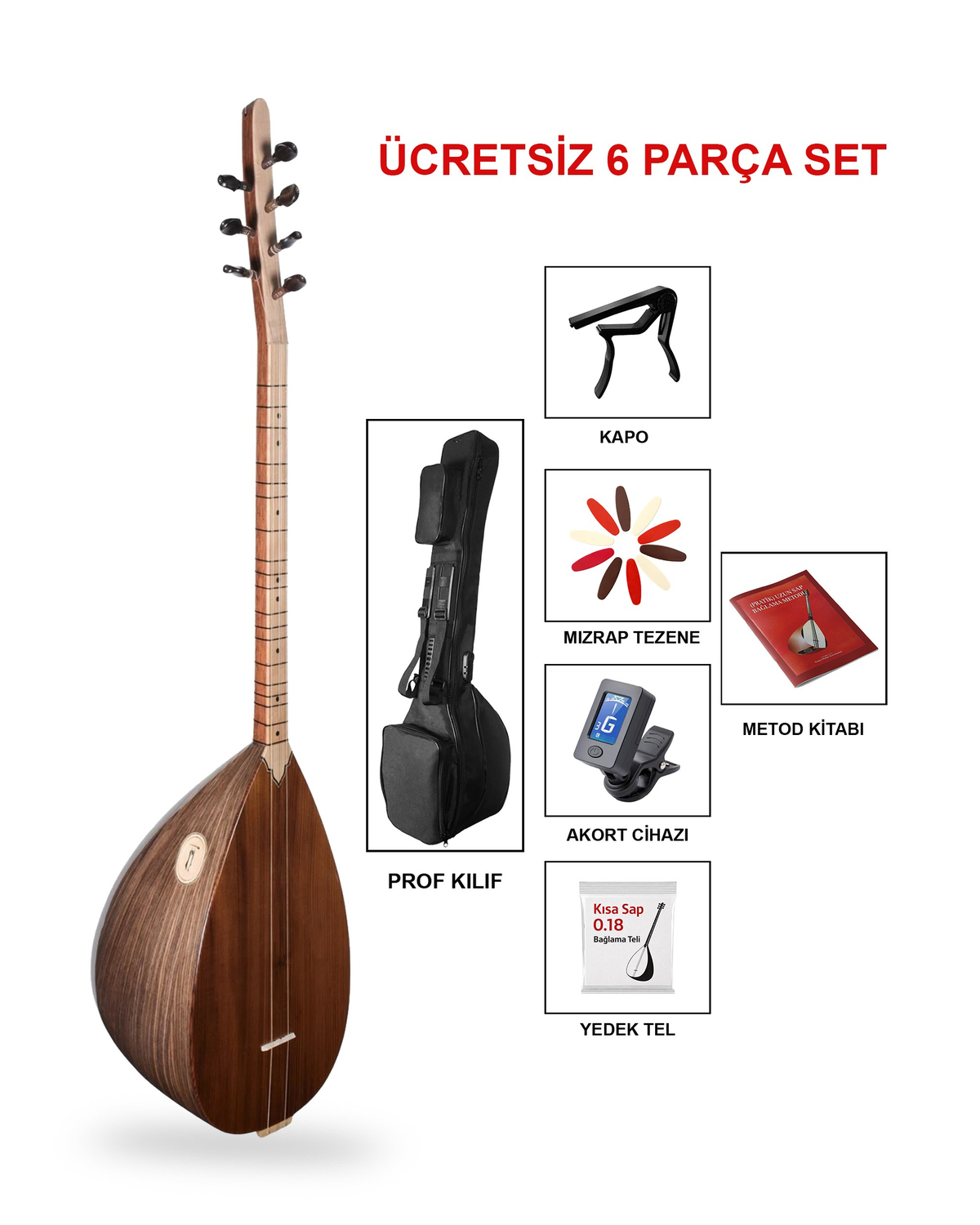 Kısa Sap Profesyonel Bağlama Set Kaliteli Ceviz Ağacı Saz