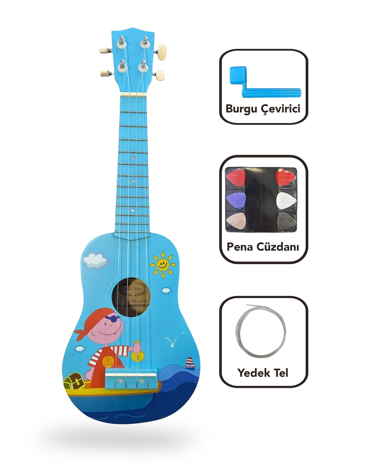 MN-225BL Mavi Soprano Ukulele (Yedek tel - Çanta - Pena Cüzdanı-Burgu Çevirici)