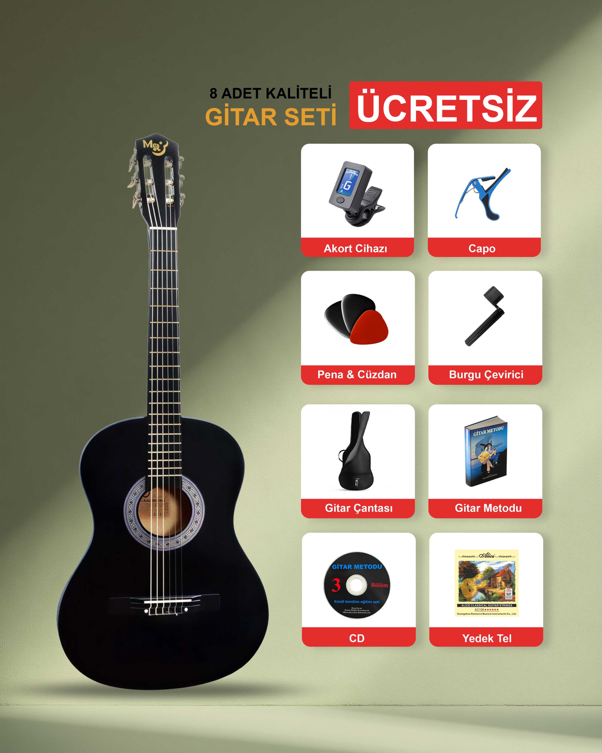 Siyah Klasik Gitar 3/4 Junior Başlangıç