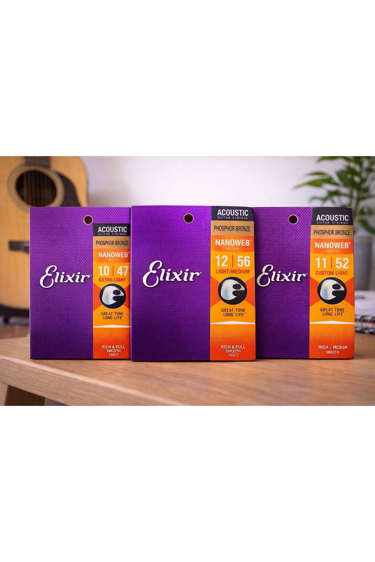 Nanoweb Akustik Gitar Teli 3’lü Set 10-47 11-52 12-56 Phosphor Bronze