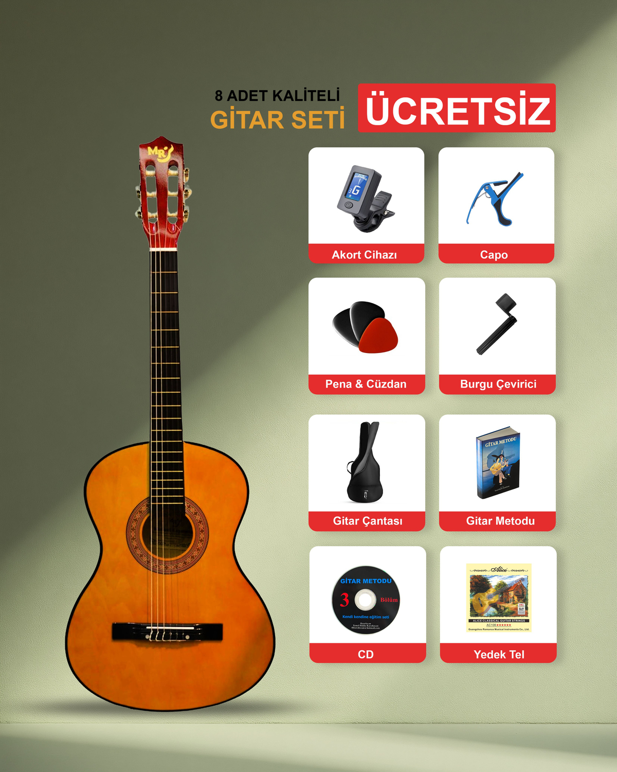 Turuncu Renk Klasik Gitar 3/4 Junior Başlangıç Manuel Raymond