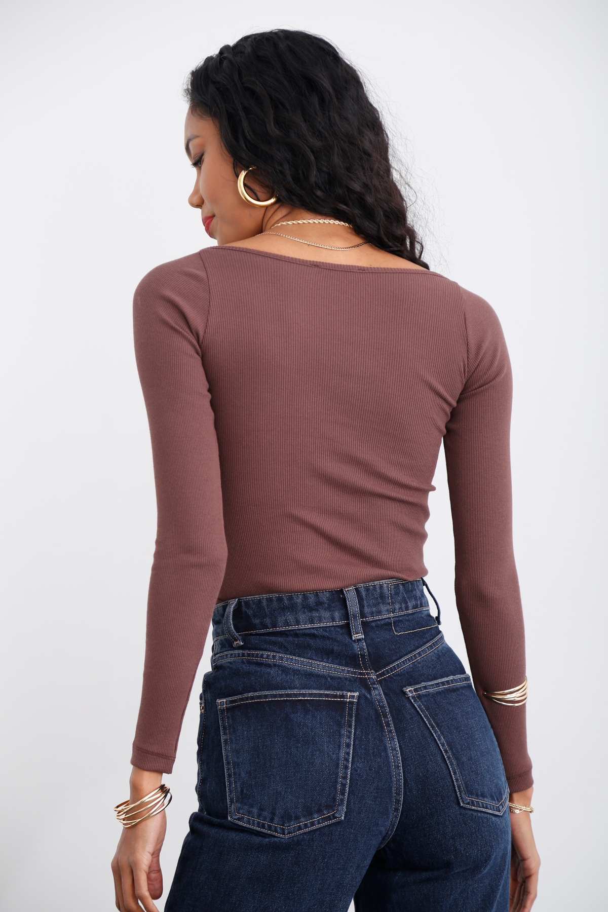 Acı Kahve Damla Yaka Bluz 1536