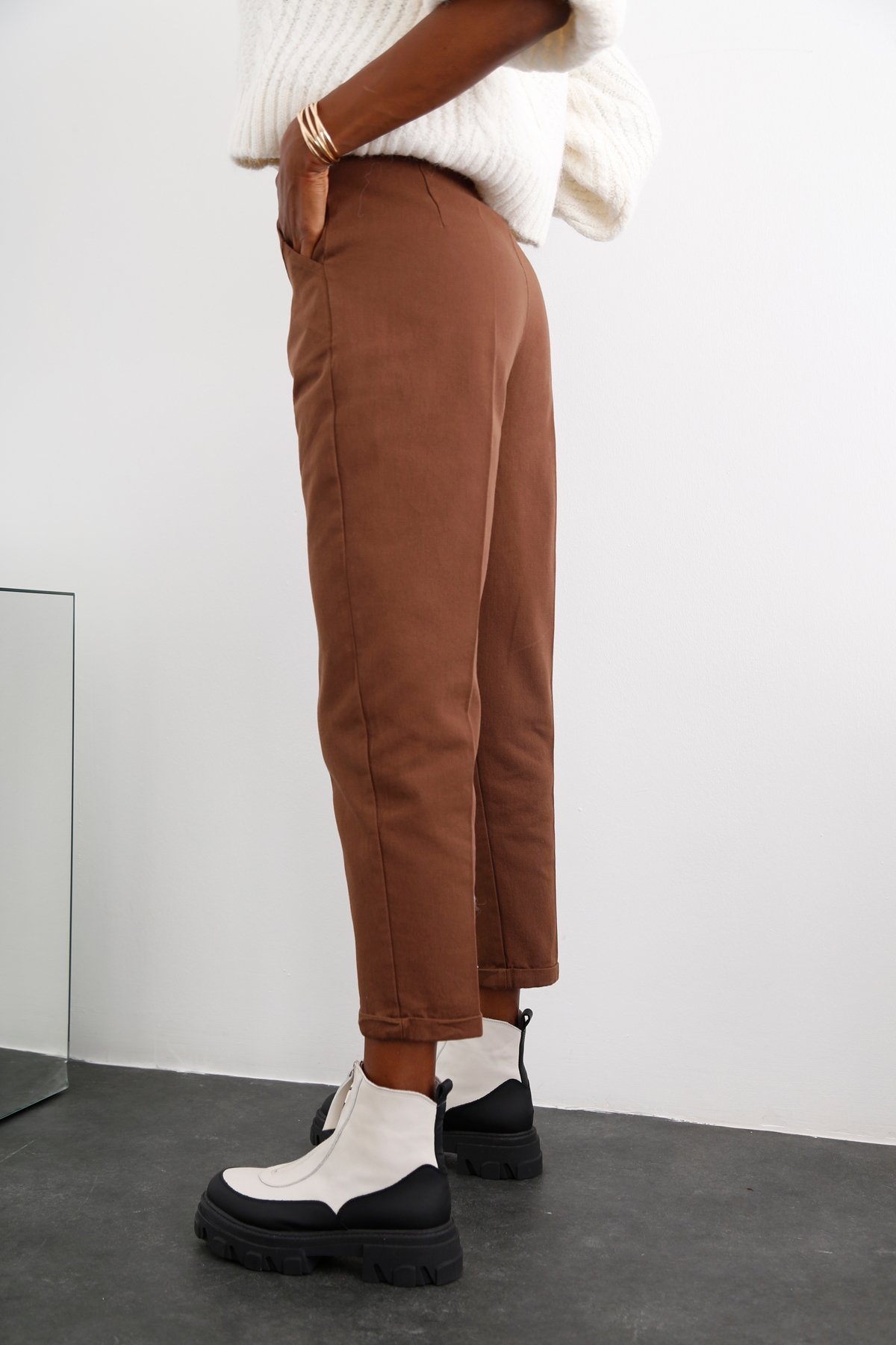 Acı Kahve Duble Paça Kemerli Pantolon 50479