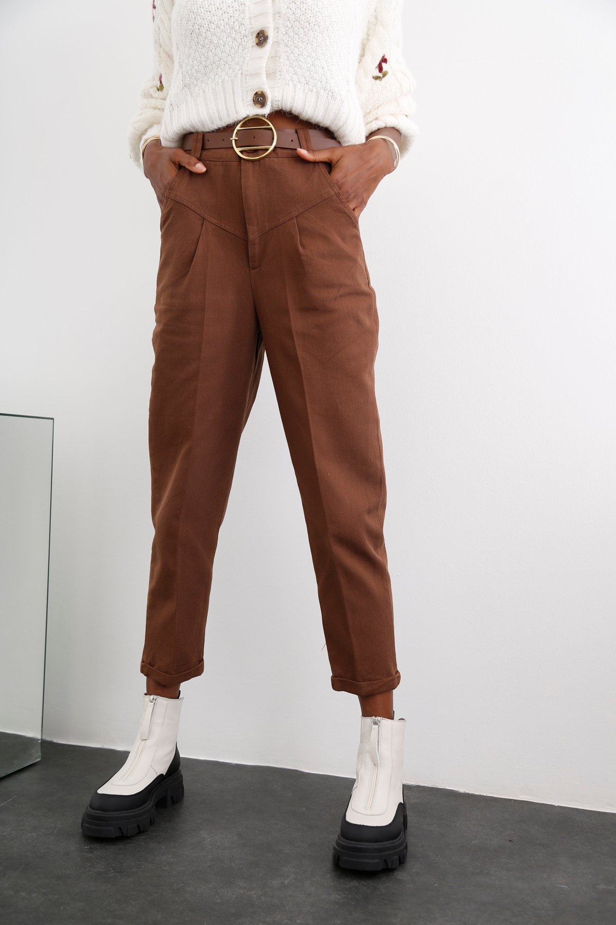 Acı Kahve Duble Paça Kemerli Pantolon 50479