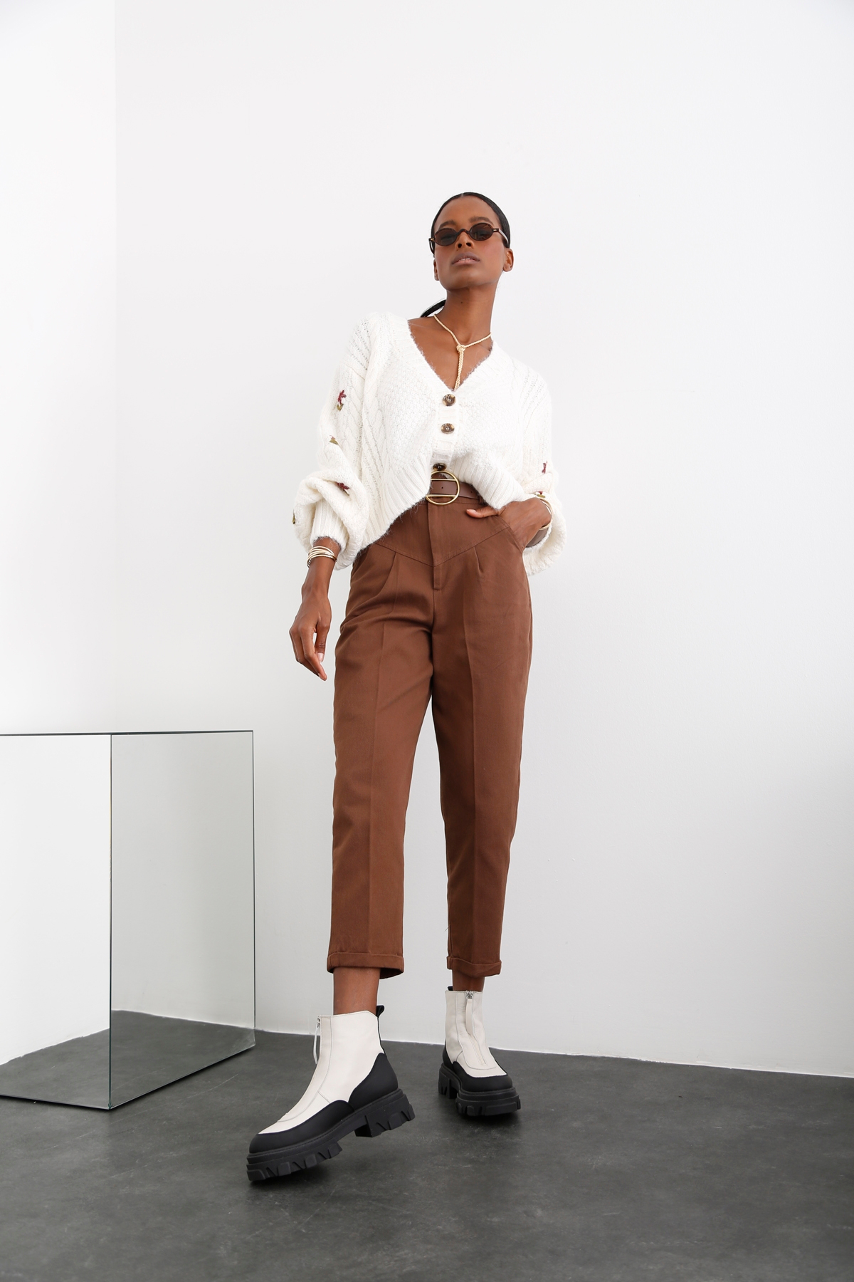 Acı Kahve Duble Paça Kemerli Pantolon 50479