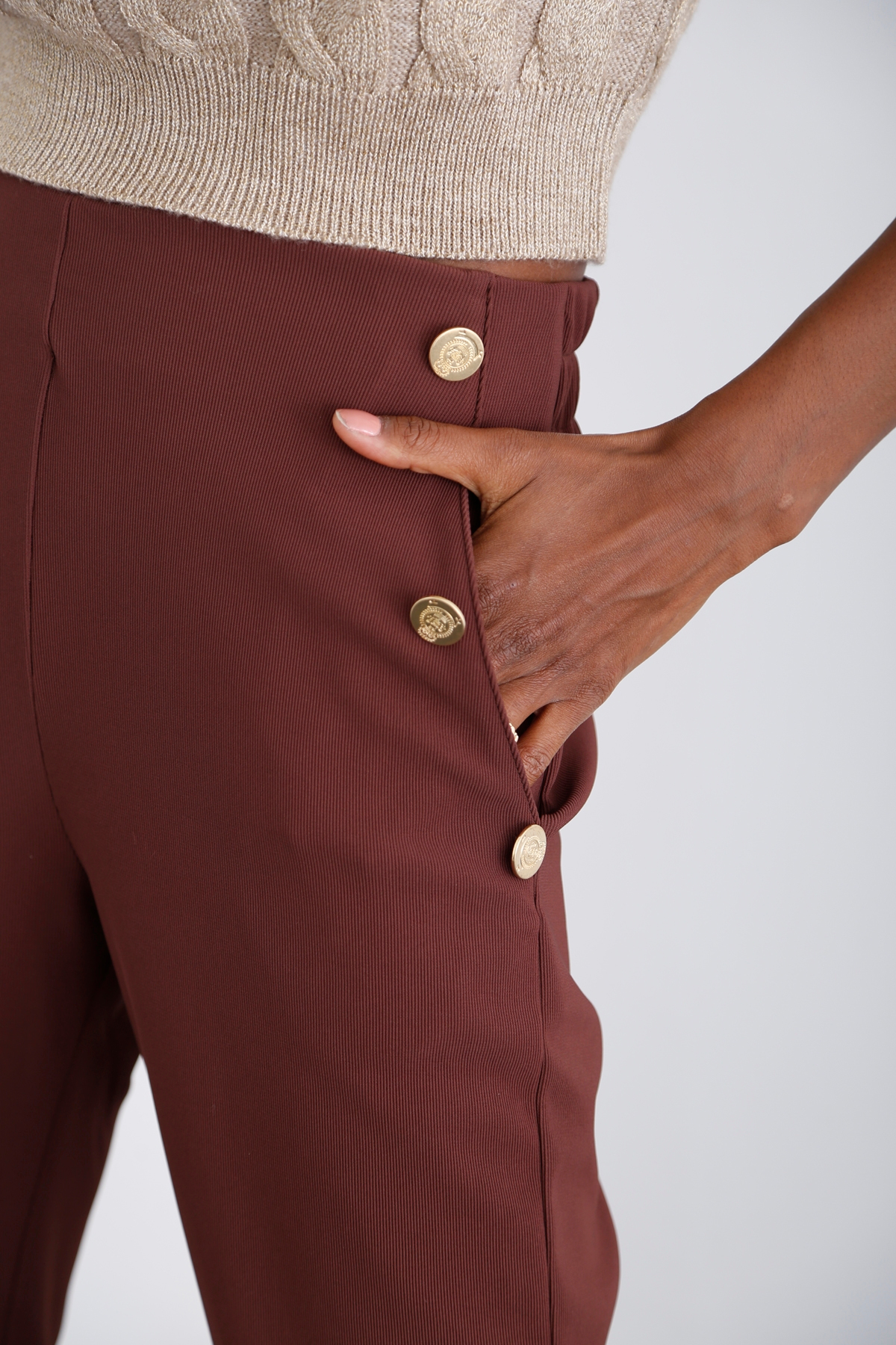 Acı Kahve Gold Düğme Detaylı Pantolon 40045