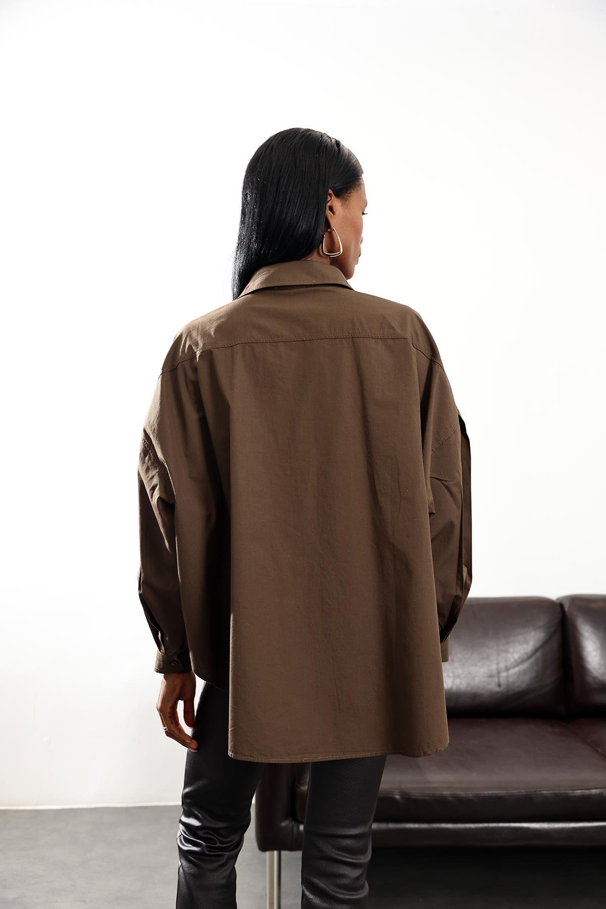 Acı Kahve Oversize Poplin Gömlek 4008