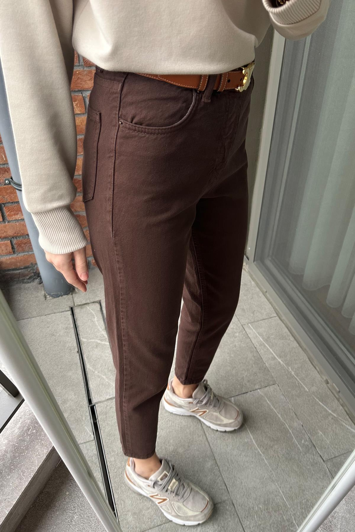Acı Kahve Ultra Yüksek Bel Motto Mom Jean 