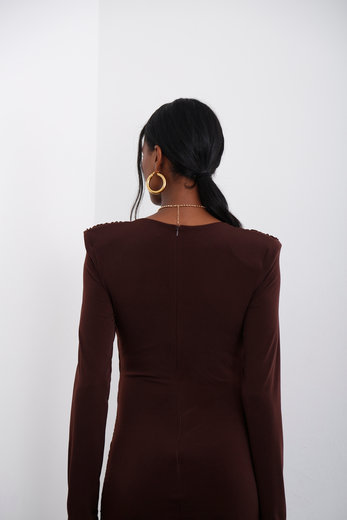 Acı Kahve Vatkalı Mini Elbise 6628