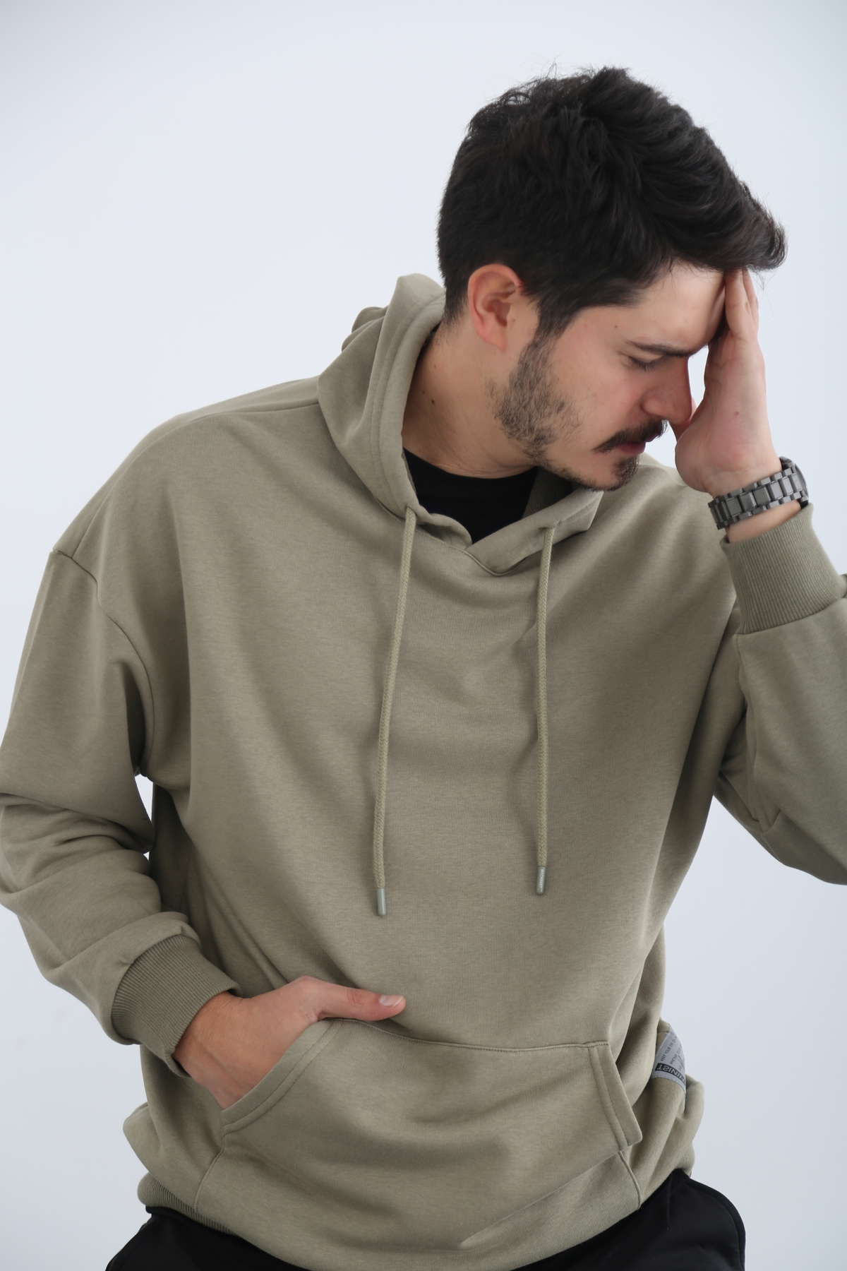 Açık Haki Erkek Kanguru Cep Sweatshirt M3209
