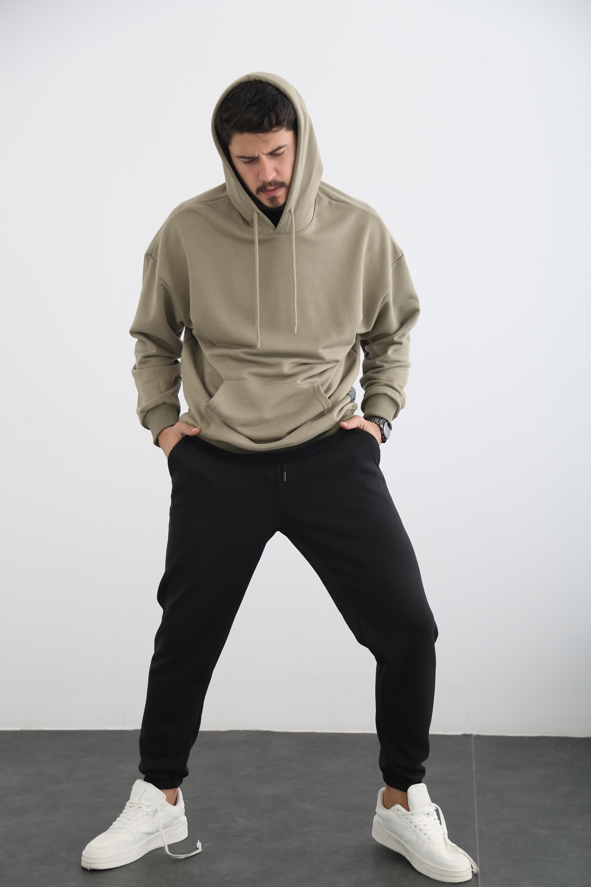 Açık Haki Erkek Kanguru Cep Sweatshirt M3209
