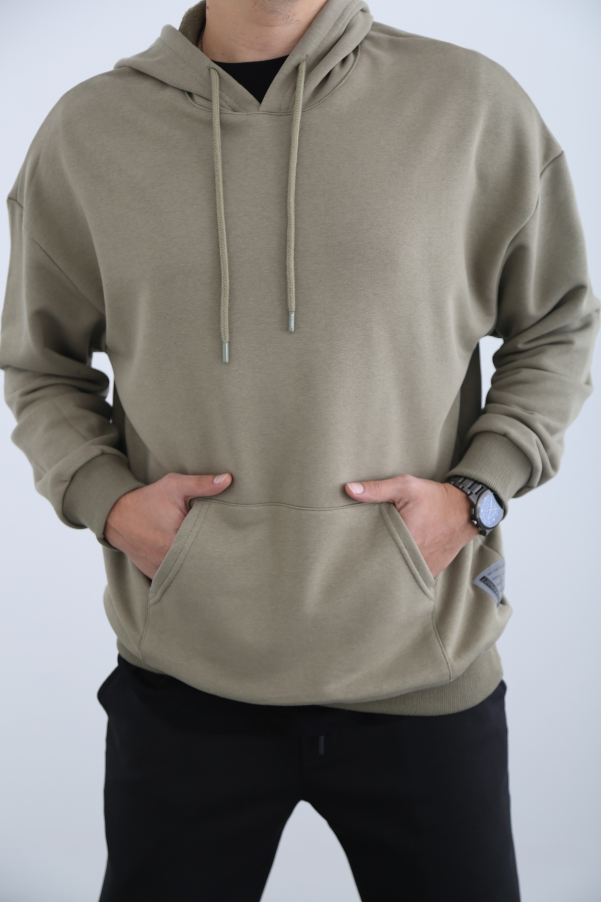 Açık Haki Erkek Kanguru Cep Sweatshirt M3209